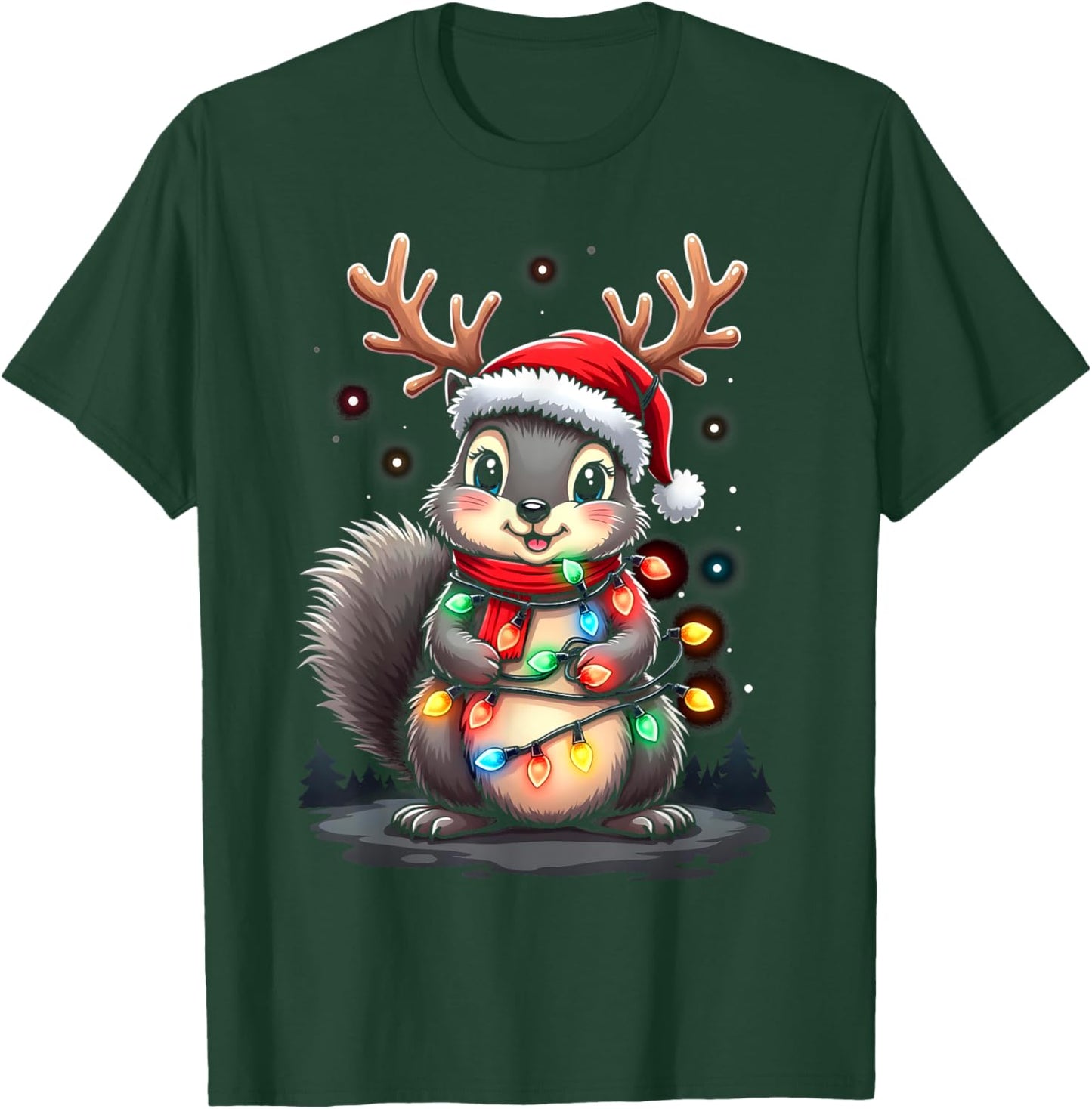 Squirrel Christmas 2024 With Lights & Holiday Xmas Men Women T-Shirt - T-Shirt | Forest