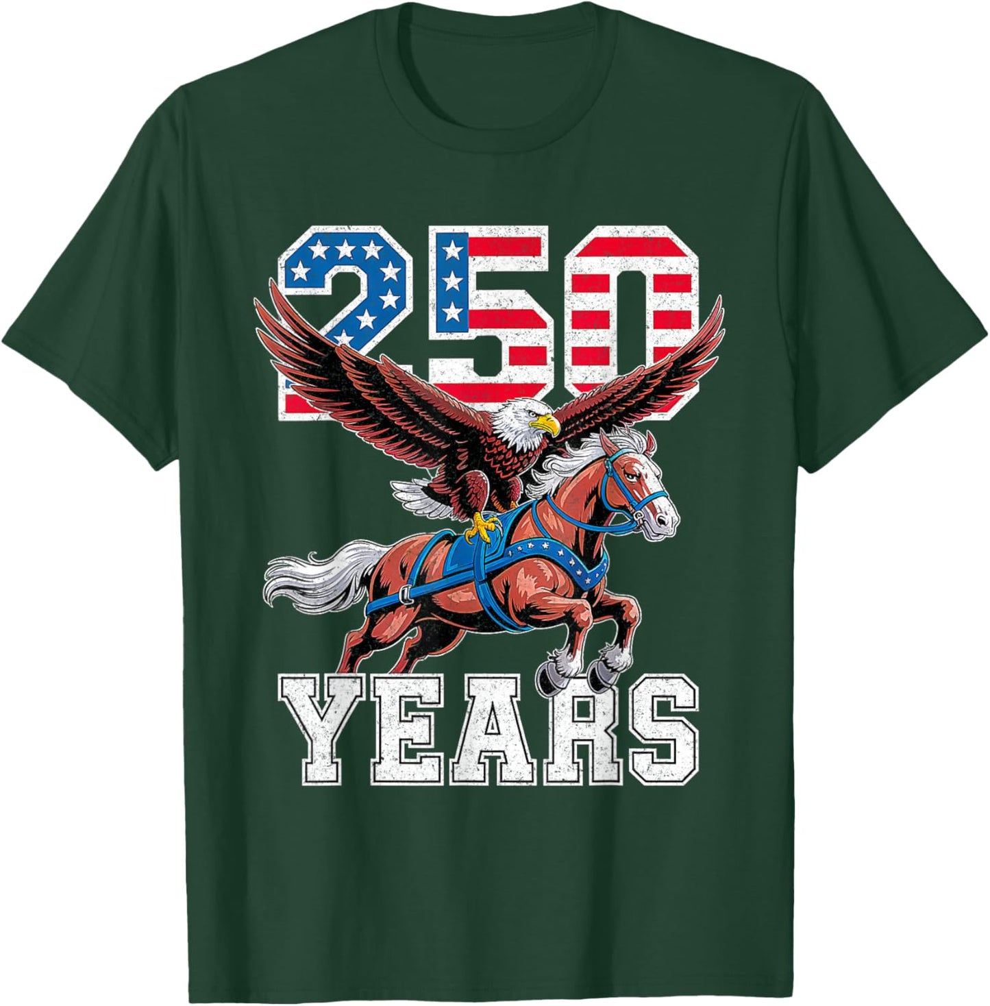 Retro USA 250th Anniversary Bald Eagle and Clydesdale Horse T-Shirt - T-Shirt | Forest
