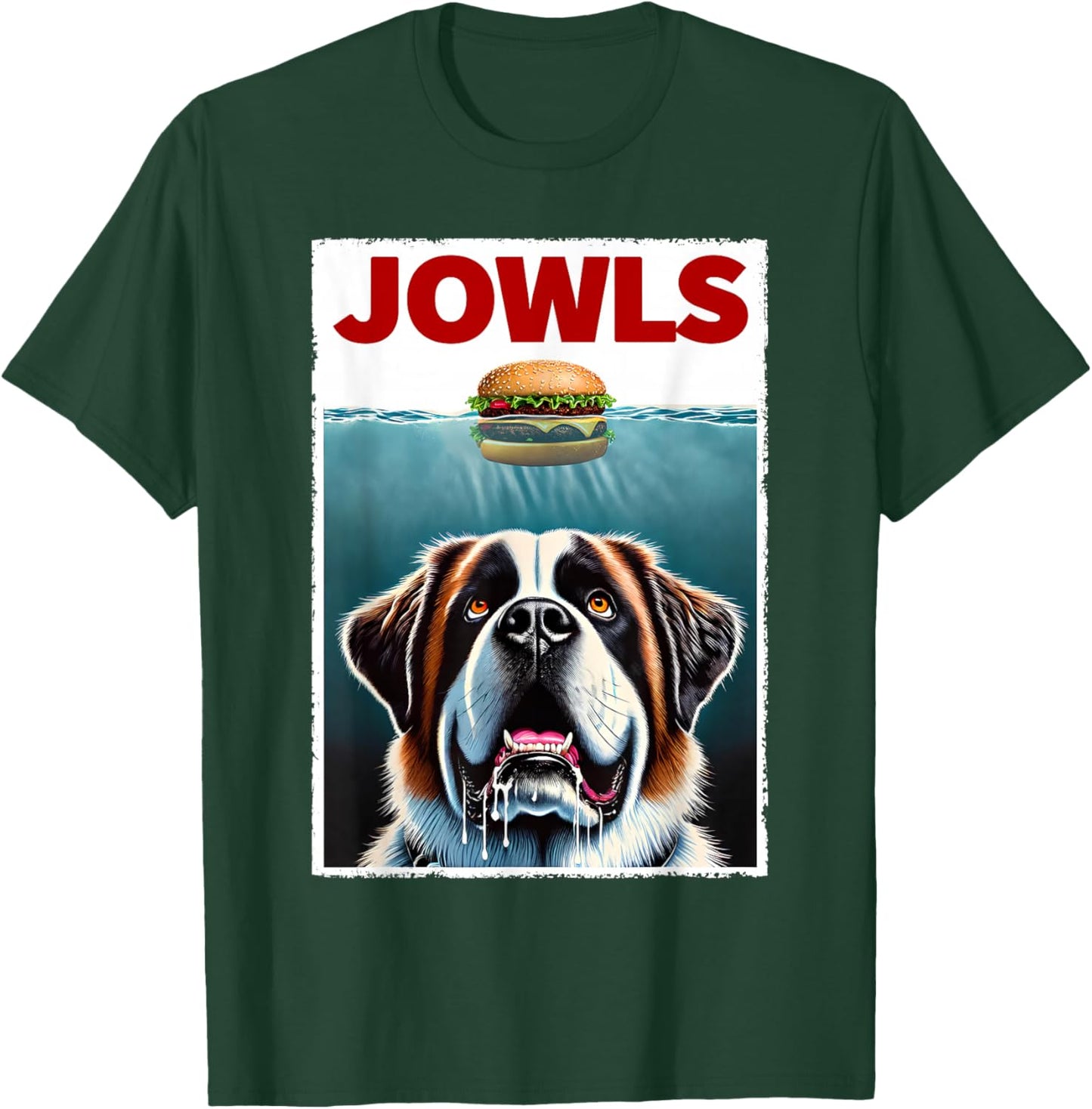 Funny Saint Bernard and Hamburger Parody Jowls Dog Lover Men Women Kids T-Shirt - T-Shirt | Forest