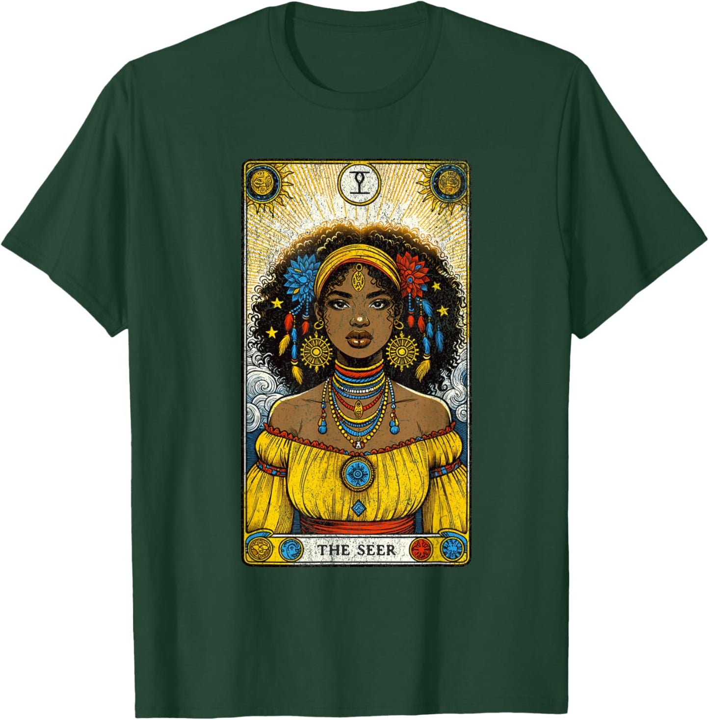 Vintage The Seer Tarot Card Black Girl African American T-Shirt - T-Shirt | Forest
