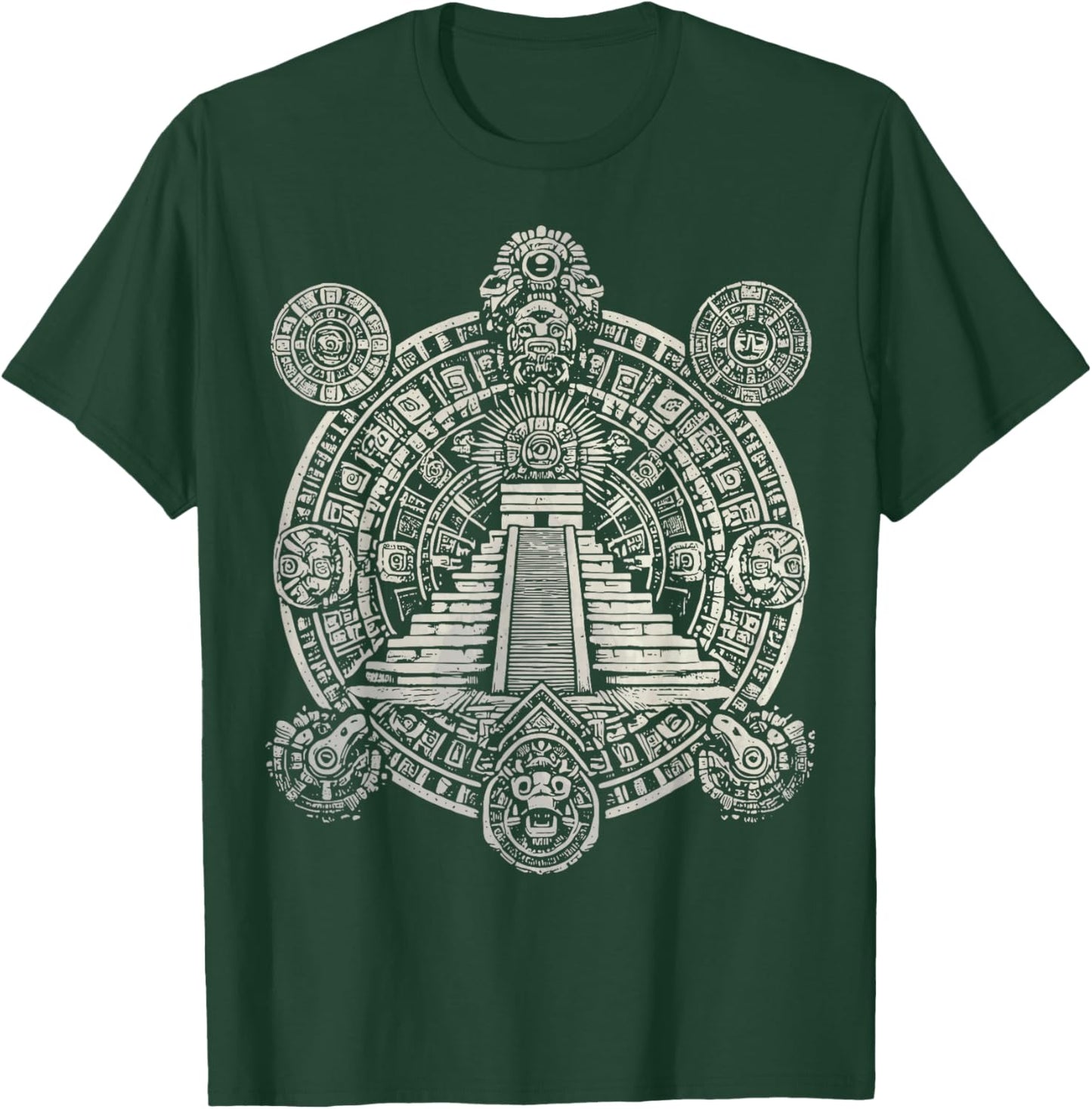 Ancient Sacred Mayan Aztec Calendar Pyramid Geometry T-Shirt - T-Shirt | Forest