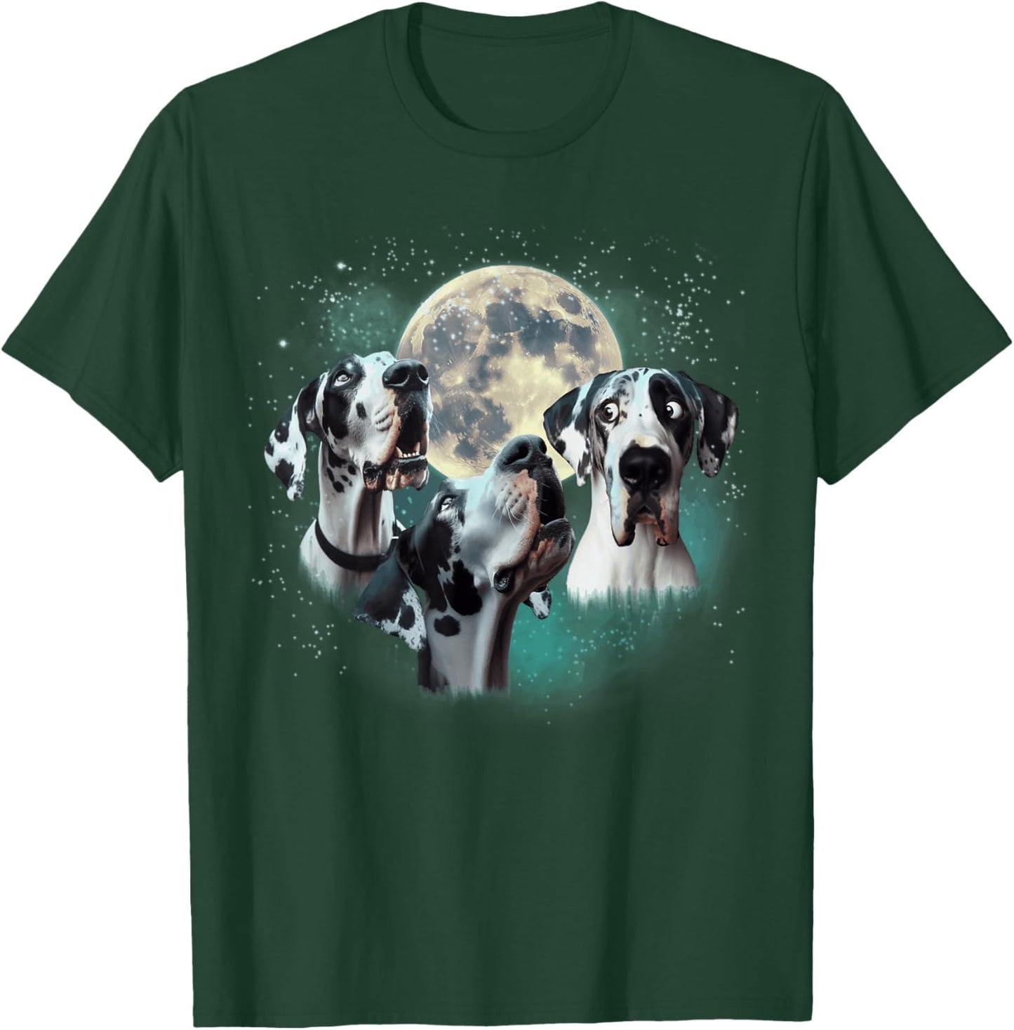 Funny Three Dog Moon, 3 Harlequin Great Dane, Weird Meme Men Women Kids T-Shirt - T-Shirt | Forest
