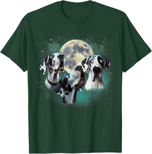 Funny Three Dog Moon, 3 Harlequin Great Dane, Weird Meme Men Women Kids T-Shirt - T-Shirt | Forest