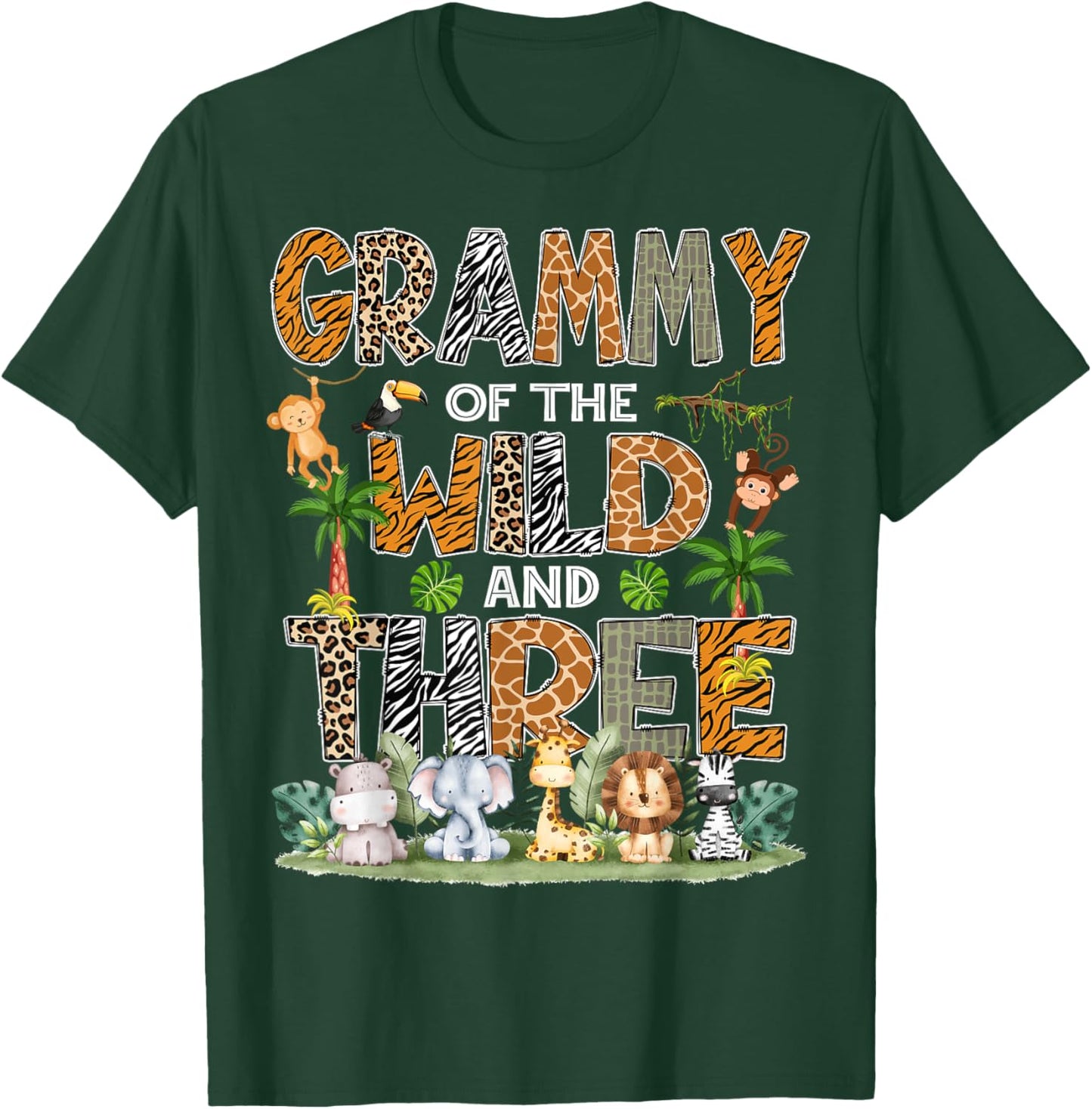 Grammy Of The Wild Three 3Rd Birthday Safari Zoo Jungle T-Shirt - T-Shirt | Forest