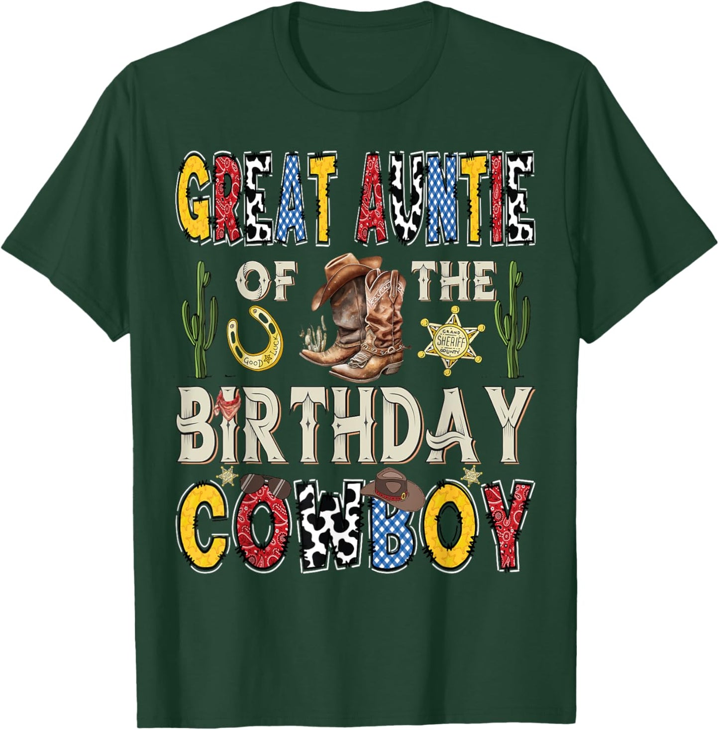 Great Auntie Of The Birthday CowBoy Rodeo Auntie Western T-Shirt - T-Shirt | Forest