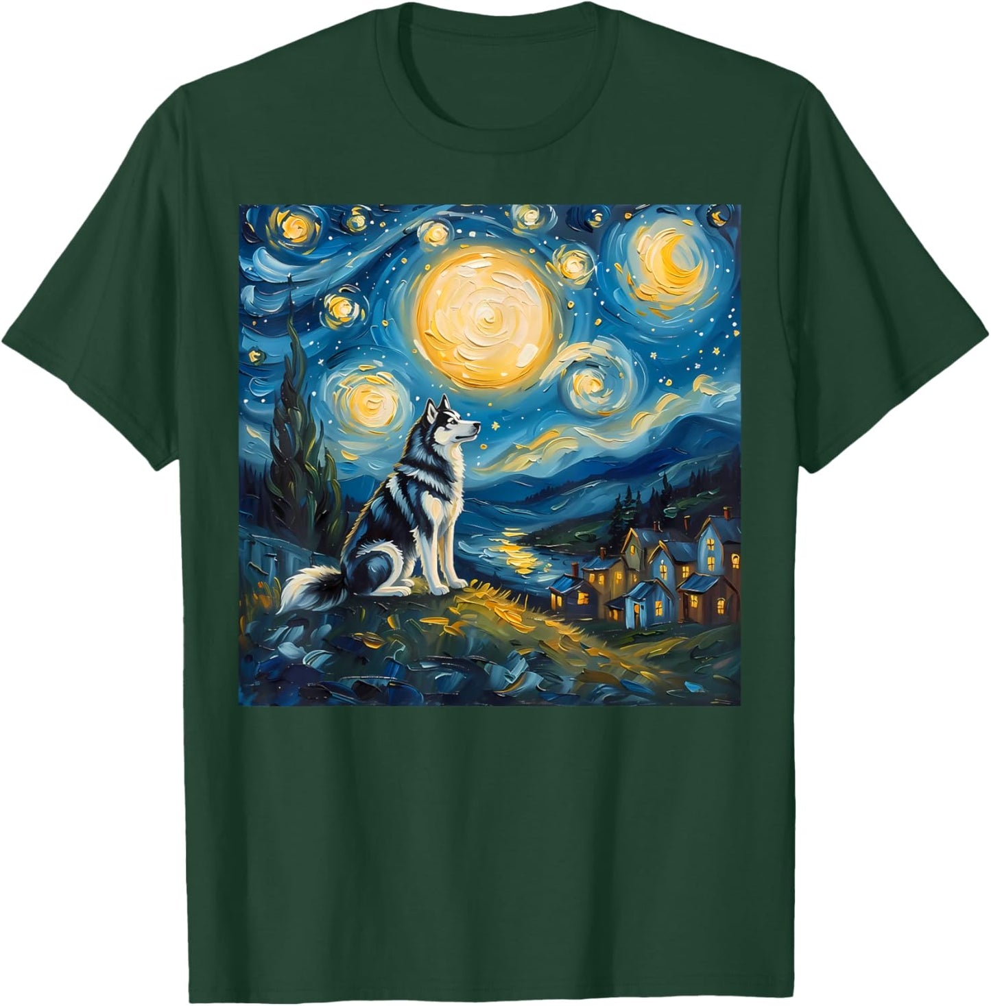 Siberian Husky Van Gogh Style The Starry Night Art Dog Lover Men Women Kids T-Shirt - T-Shirt | Forest