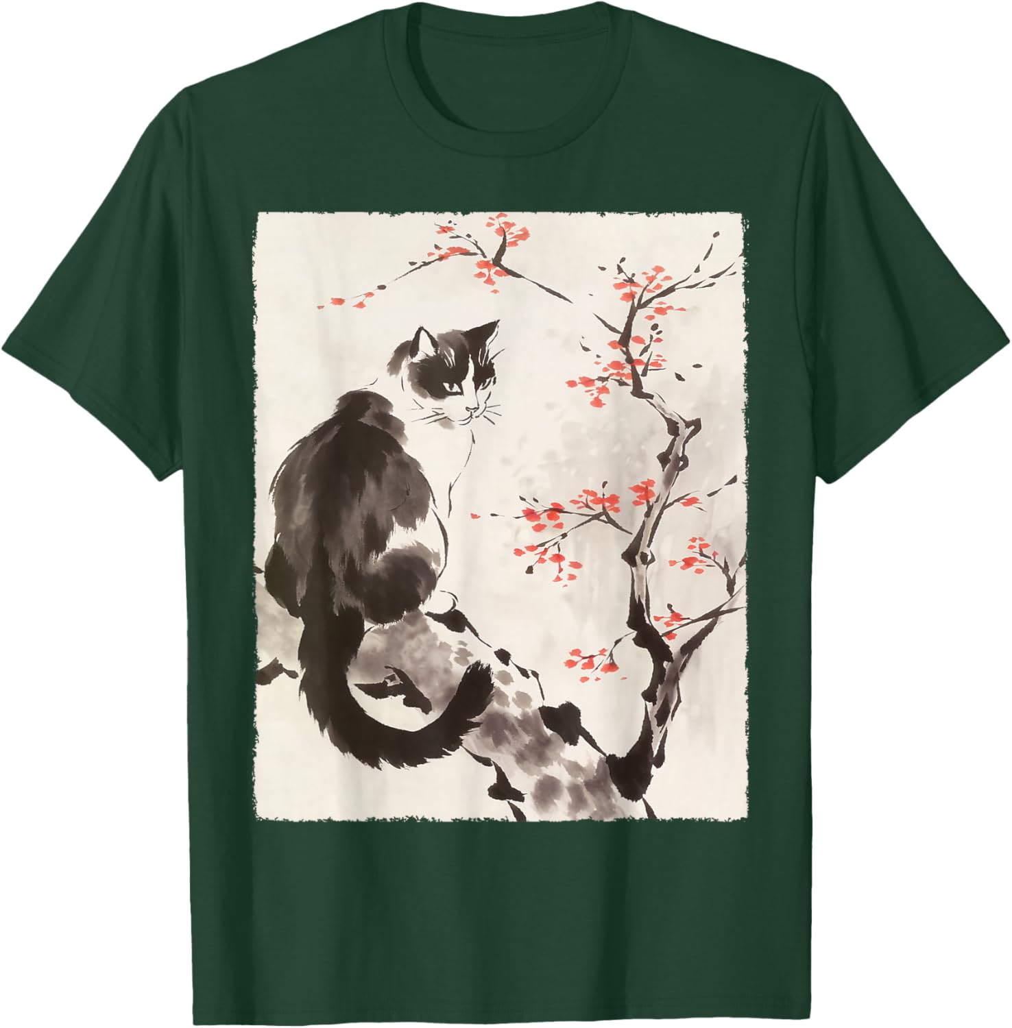 Cat Japanese Art Sakura Cherry Blossom Gifts Women T-Shirt - T-Shirt | Forest
