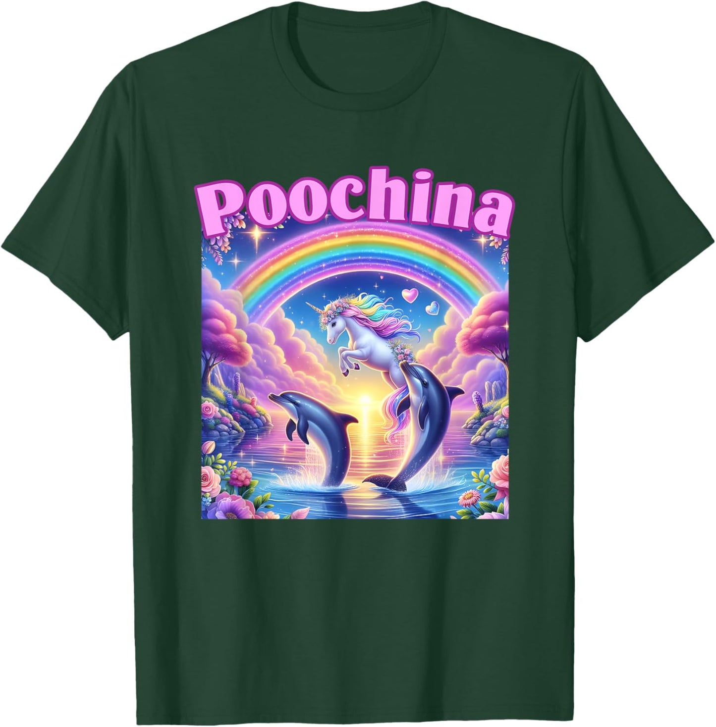 Poochina, Ironic Funny Meme, Women Trendy Dolphin T-Shirt - T-Shirt | Forest
