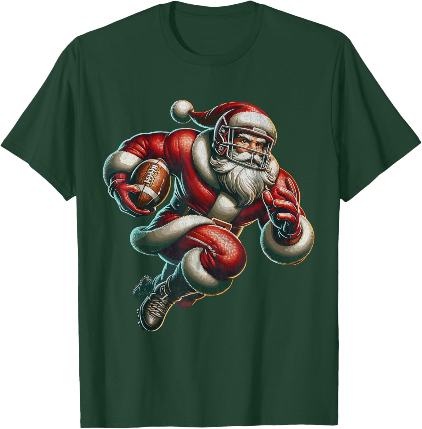 Santa Playing American Football Christmas Women Men Kids T-Shirt - T-Shirt | Forest