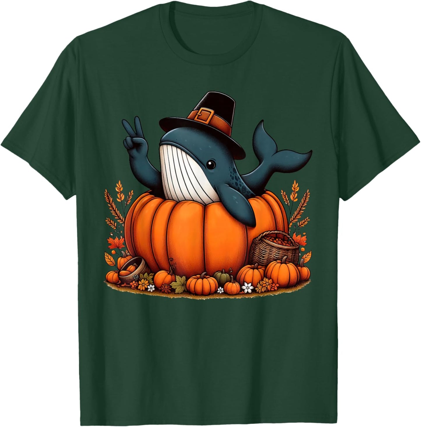 Autumn Pumpkin Fall Whale Thanksgiving Kids T-Shirt - T-Shirt | Forest