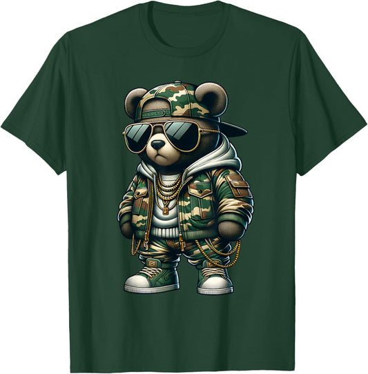 Camo Teddy Bear Hip-Hop Streetwear-Urban Camouflage Bear T-Shirt - T-Shirt | Forest