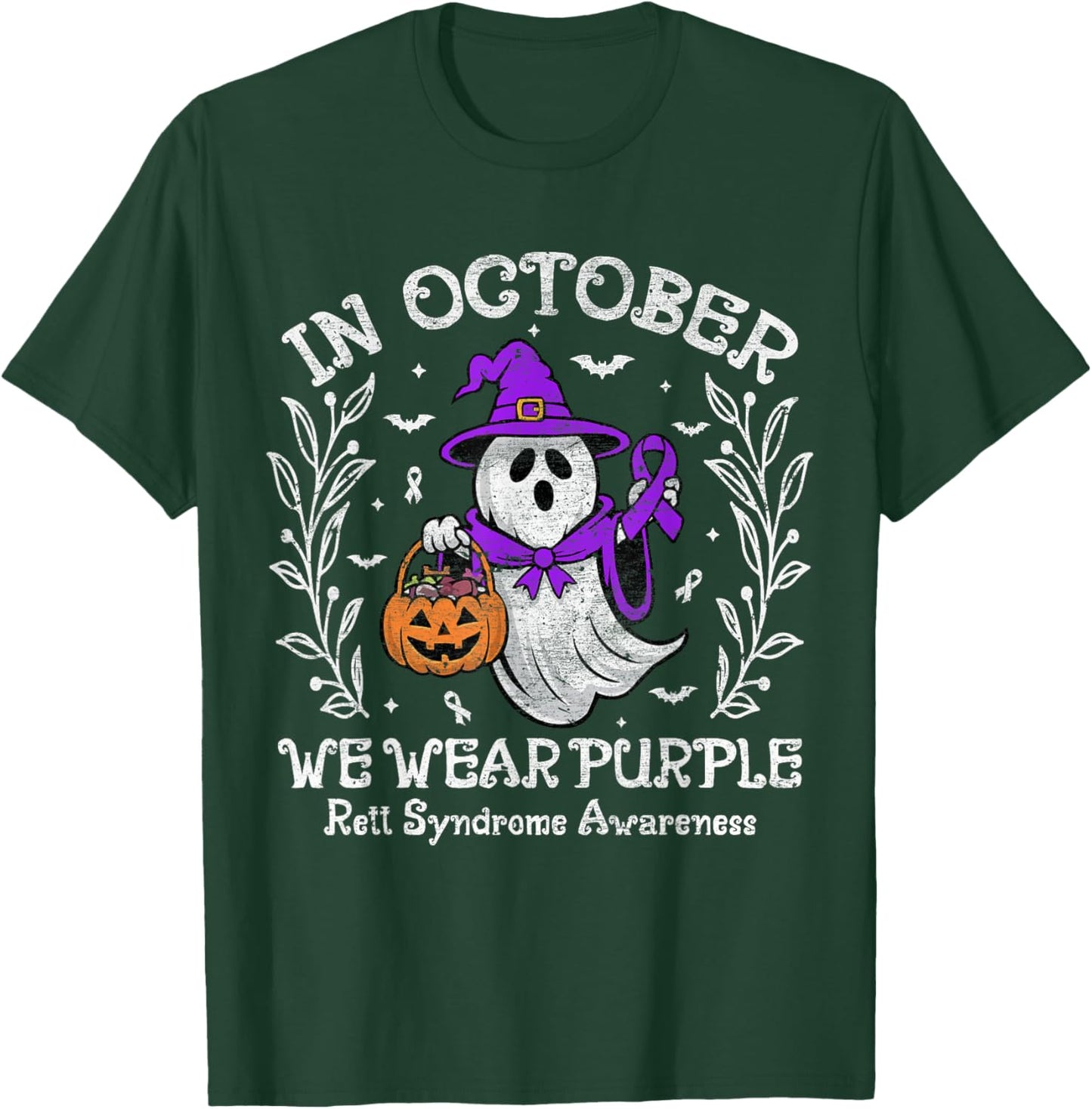 In October We Wear Purple Rett Syndrome Awareness halloween T-Shirt - T-Shirt | Forest