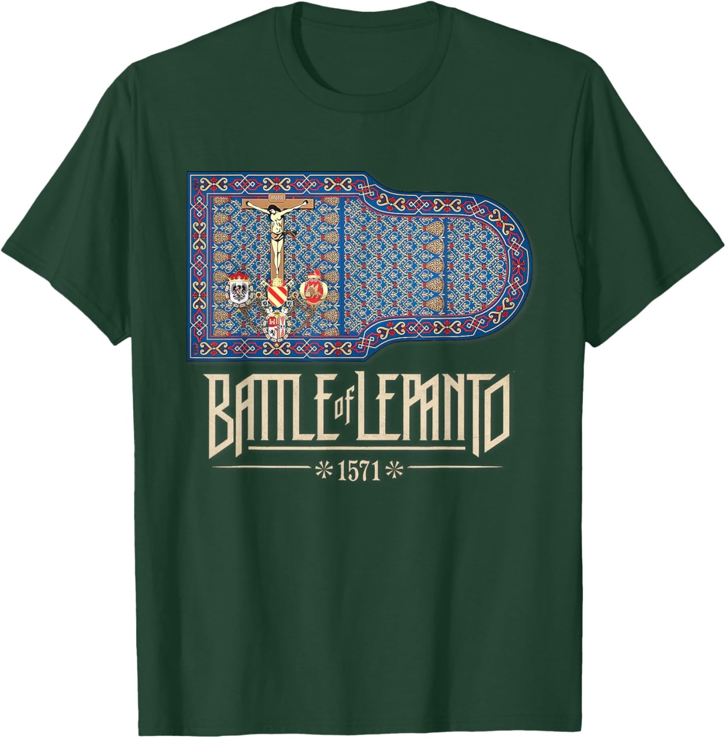 Catholic Lepanto Battle Flag 1571 Crusader T-Shirt - T-Shirt | Forest