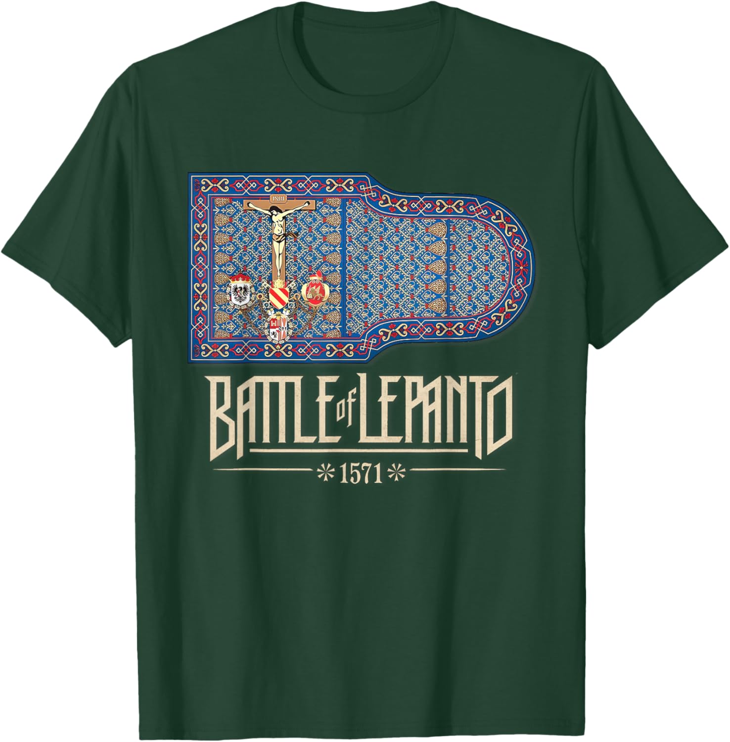 Catholic Lepanto Battle Flag 1571 Crusader T-Shirt - T-Shirt | Forest