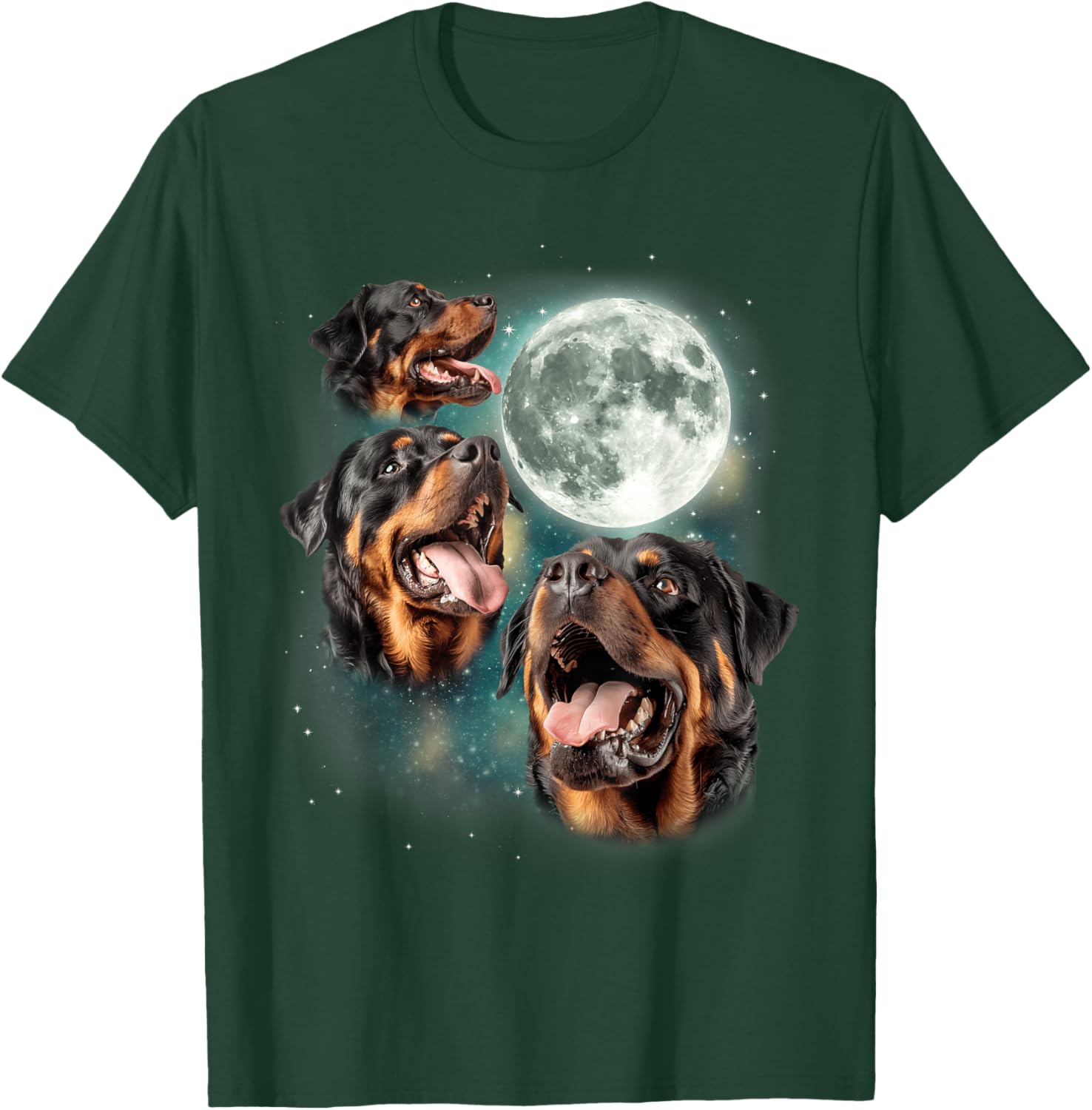 Three Rottweiler Moon | Rottie Lovers 3 Howling Dogs T-Shirt - T-Shirt | Forest