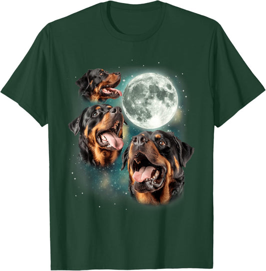 Three Rottweiler Moon | Rottie Lovers 3 Howling Dogs T-Shirt - T-Shirt | Forest