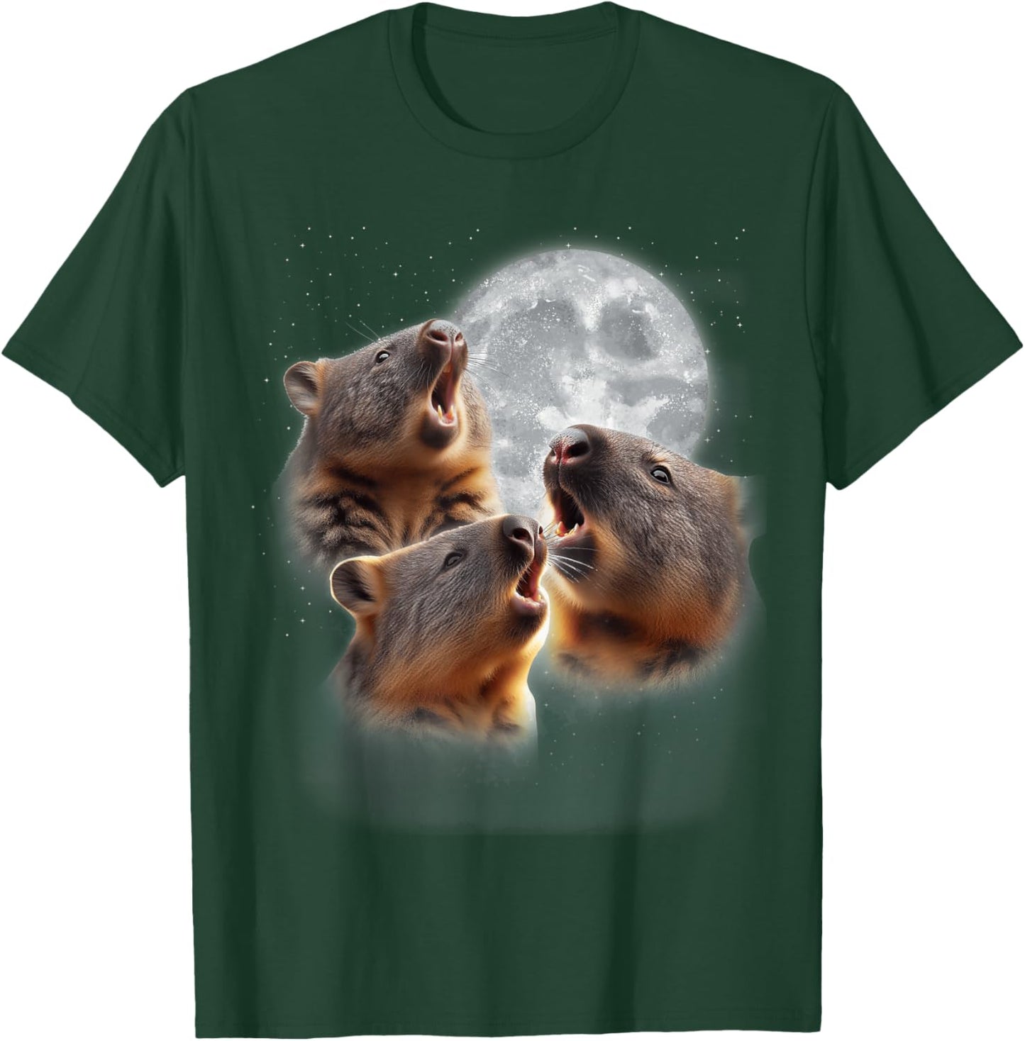 3 Wombats Howling At The Moon Funny Australian Wombat Lover T-Shirt - T-Shirt | Forest