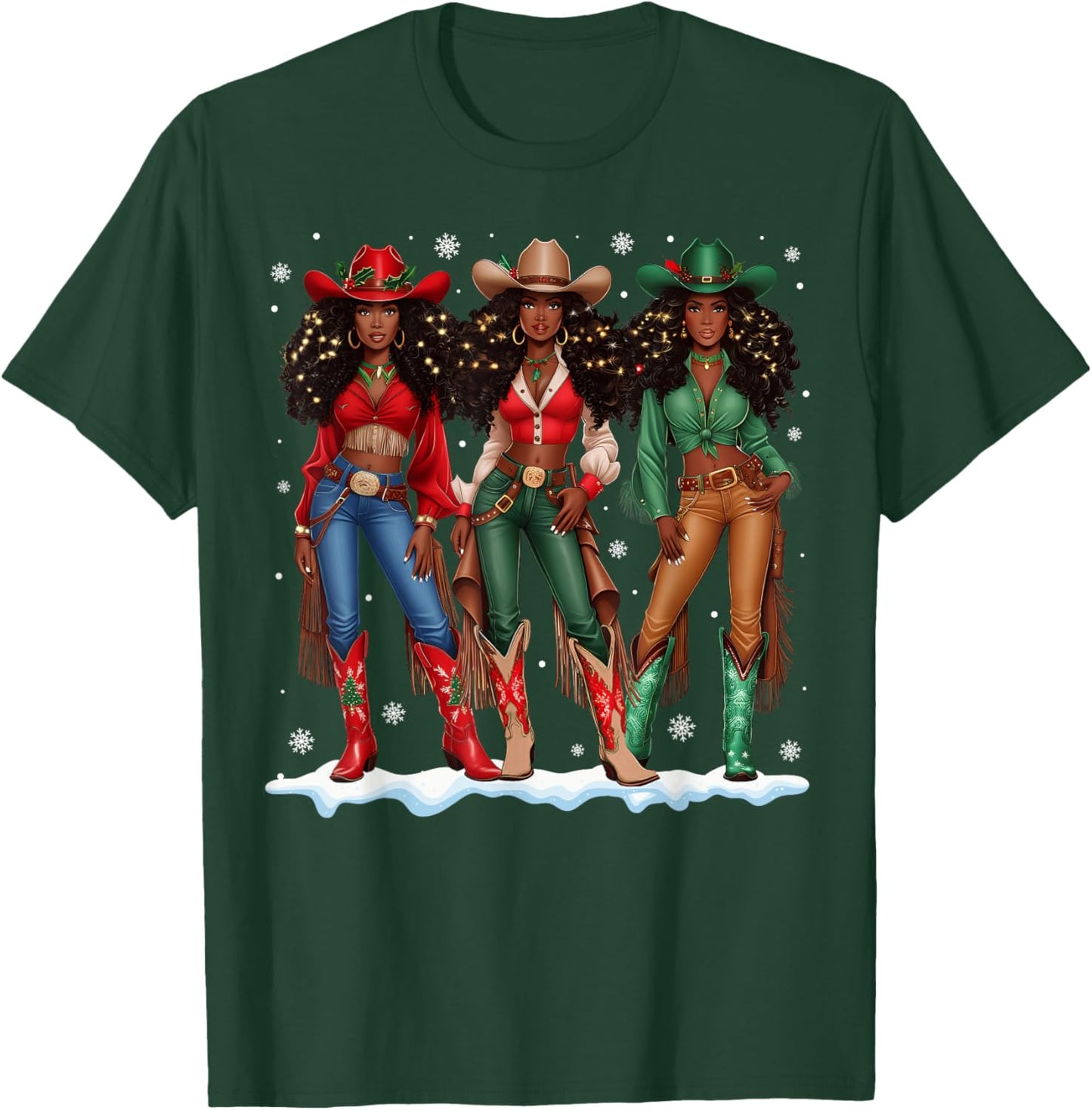 Howdy Retro Western Black Cowgirl African Merry Christmas T-Shirt - T-Shirt | Forest