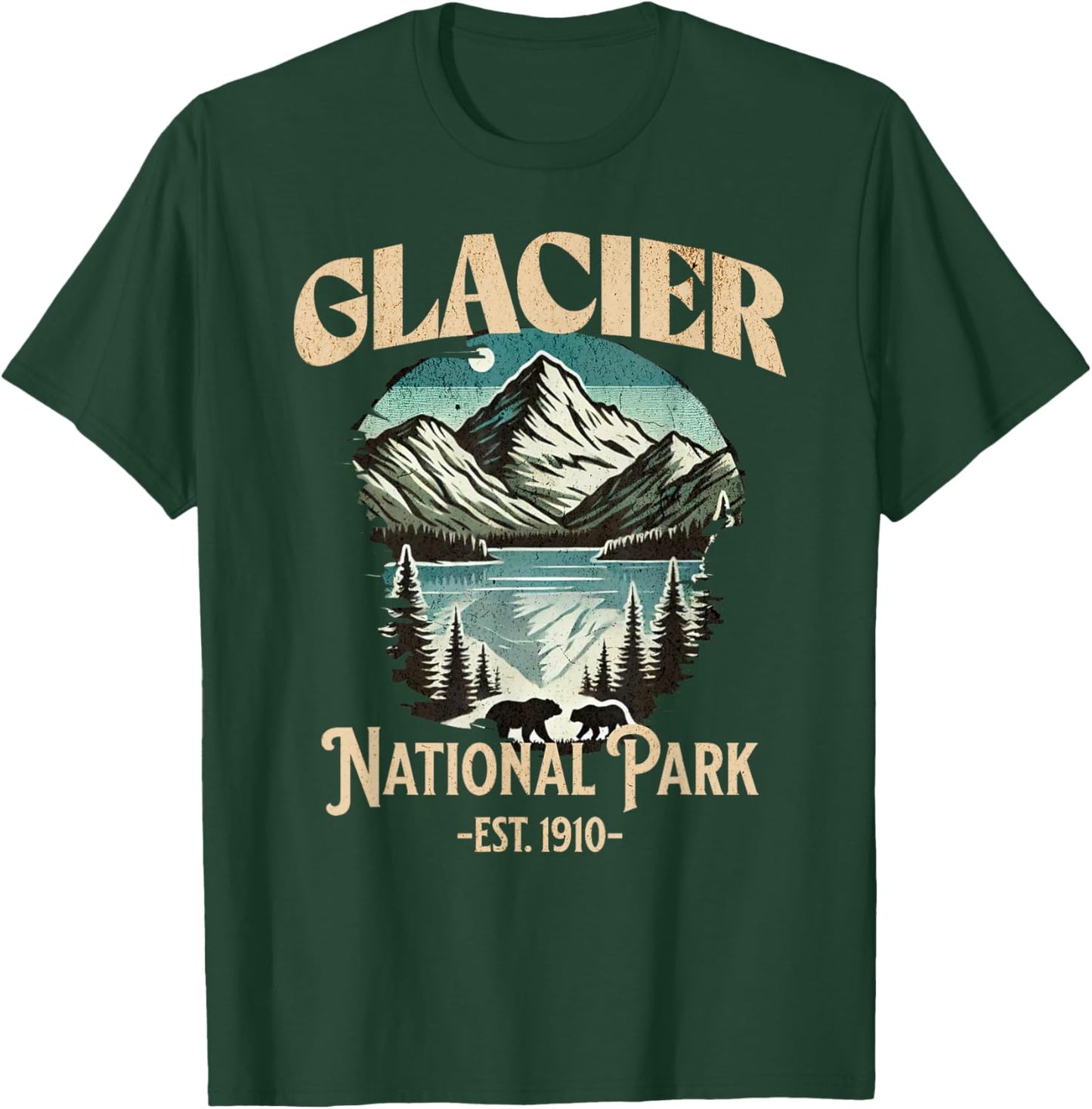 Glacier National Park Est. 1910 | Vintage Souvenir T-Shirt - T-Shirt | Forest