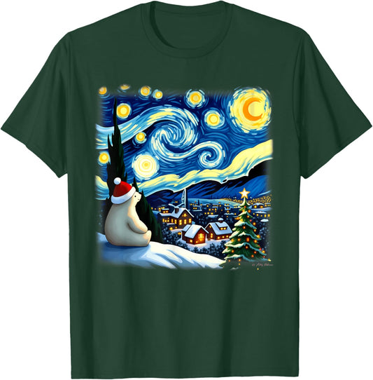Christmas Polar Bear Starry Night T-Shirt - T-Shirt | Forest