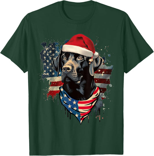 Retro Black Labrador Vintage Santa Christmas Tree Dog Xmas Men Women Kids T-Shirt - T-Shirt | Forest