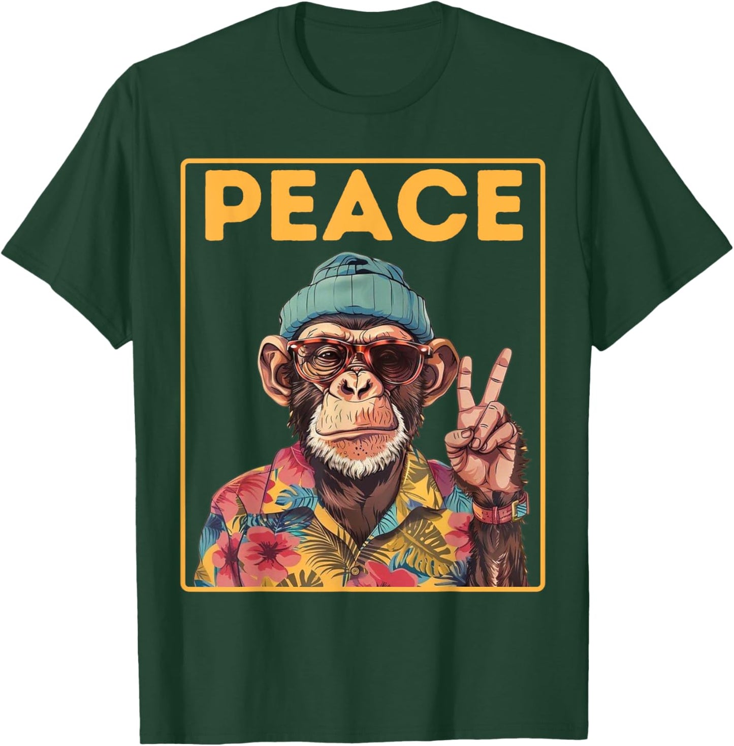 Cool Peace Monkey Vintage Hippie Chimp in Sunglasses T-Shirt - T-Shirt | Forest