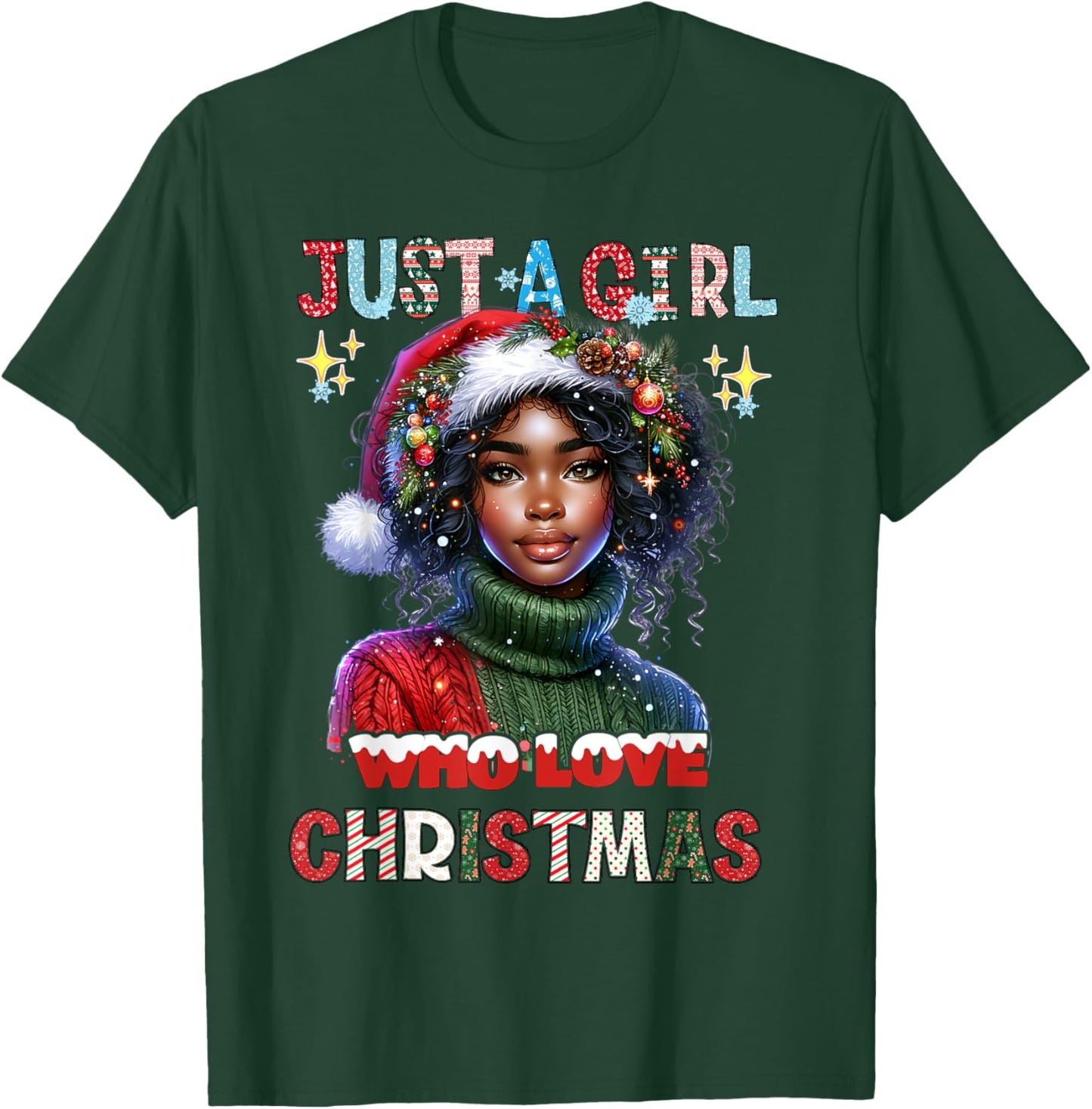 Black African Girl American Melanin Christmas Santa Xmas T-Shirt - T-Shirt | Forest