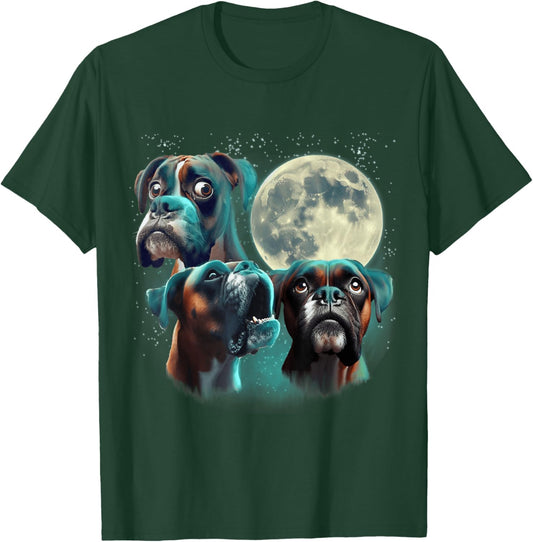 Funny 3 Dog Moon Brown Boxer, Full Moon Stars Weird Odd Meme Men Women Kids T-Shirt - T-Shirt | Forest