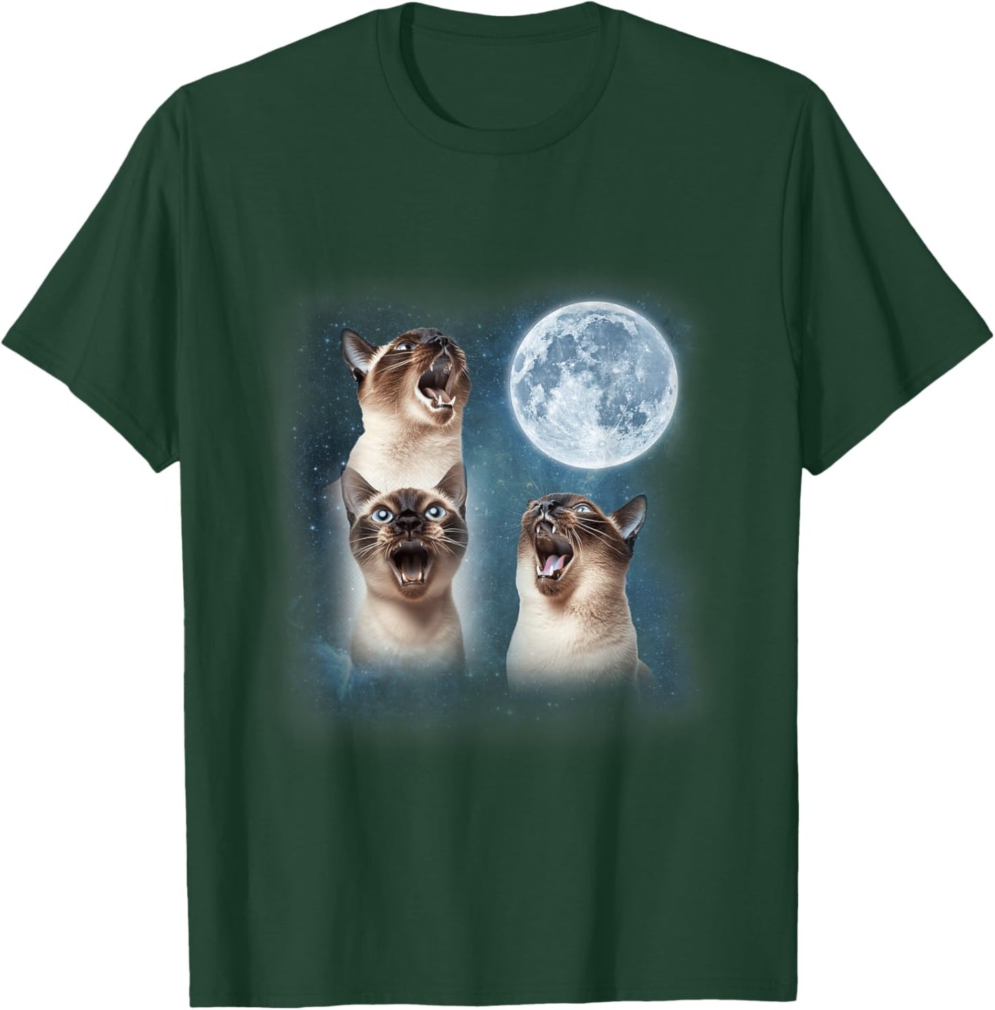 3 Siamese Cats Howling at the Moon Animal Lover Kittens T-Shirt - T-Shirt | Forest