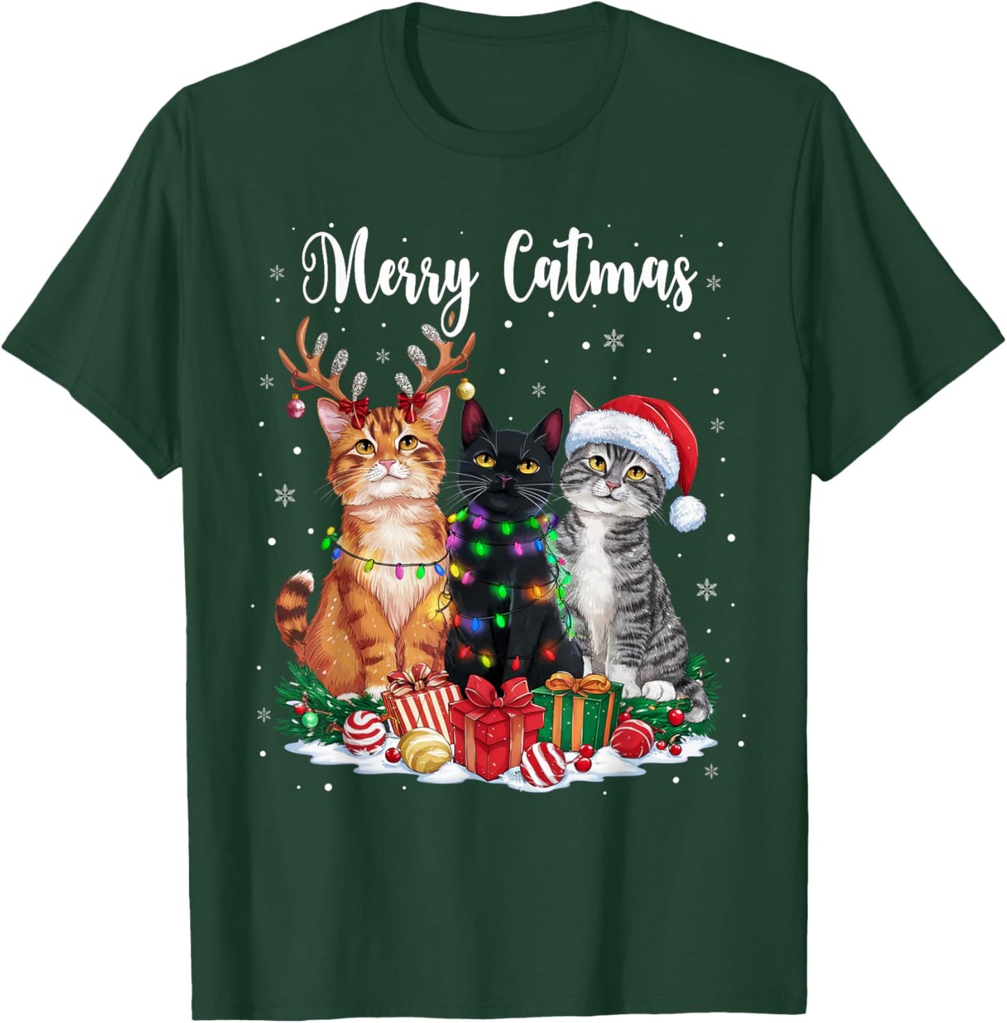 Merry Catmats Reindeer Pajama Christmas Cat Lover Cat Owner T-Shirt - T-Shirt | Forest