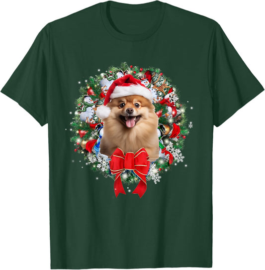 Pomeranian Christmas Wreath Decoration Xmas Pajamas T-Shirt - T-Shirt | Forest