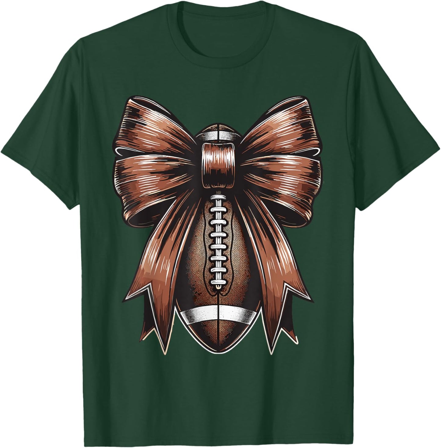 Football Coquette Bow American Football Thanksgiving Autumn T-Shirt - T-Shirt | Forest