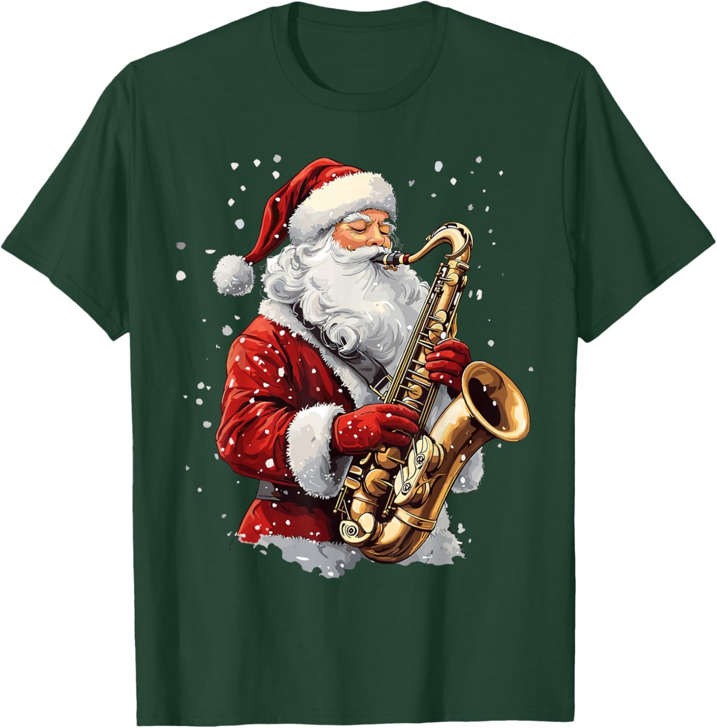 Santa Playing Saxophone Xmas Musician Saxophonist Christmas T-Shirt - T-Shirt | Forest