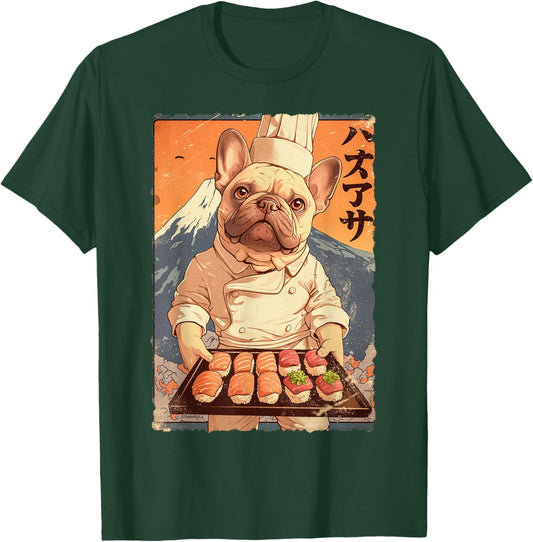 Cute Japanese Food Anime Art French Bulldog Sushi Chef Otaku Women Kids T-Shirt - T-Shirt | Forest