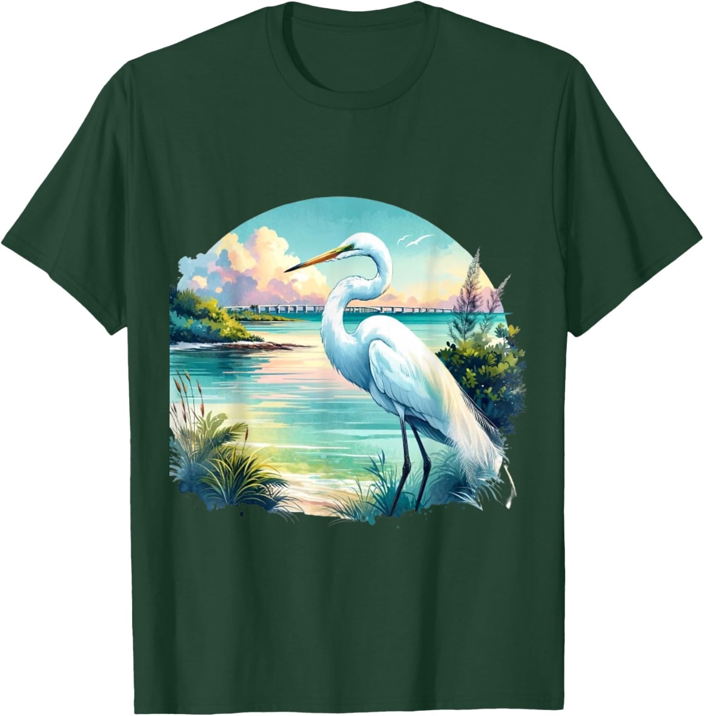 White Egret Florida Keys Nature T-Shirt - T-Shirt | Forest