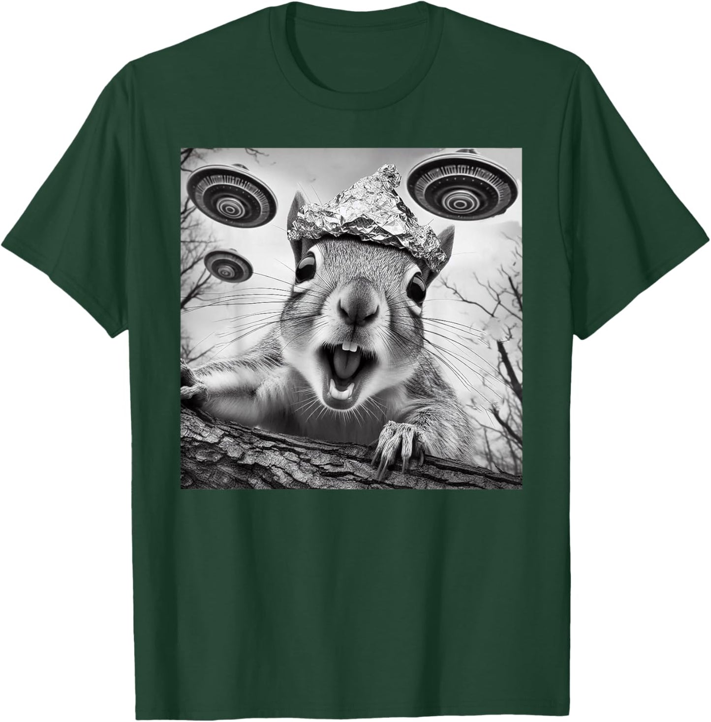 Funny Alien Squirrel Selfie With Tin Foil Hat UFO Encounter T-Shirt - T-Shirt | Forest