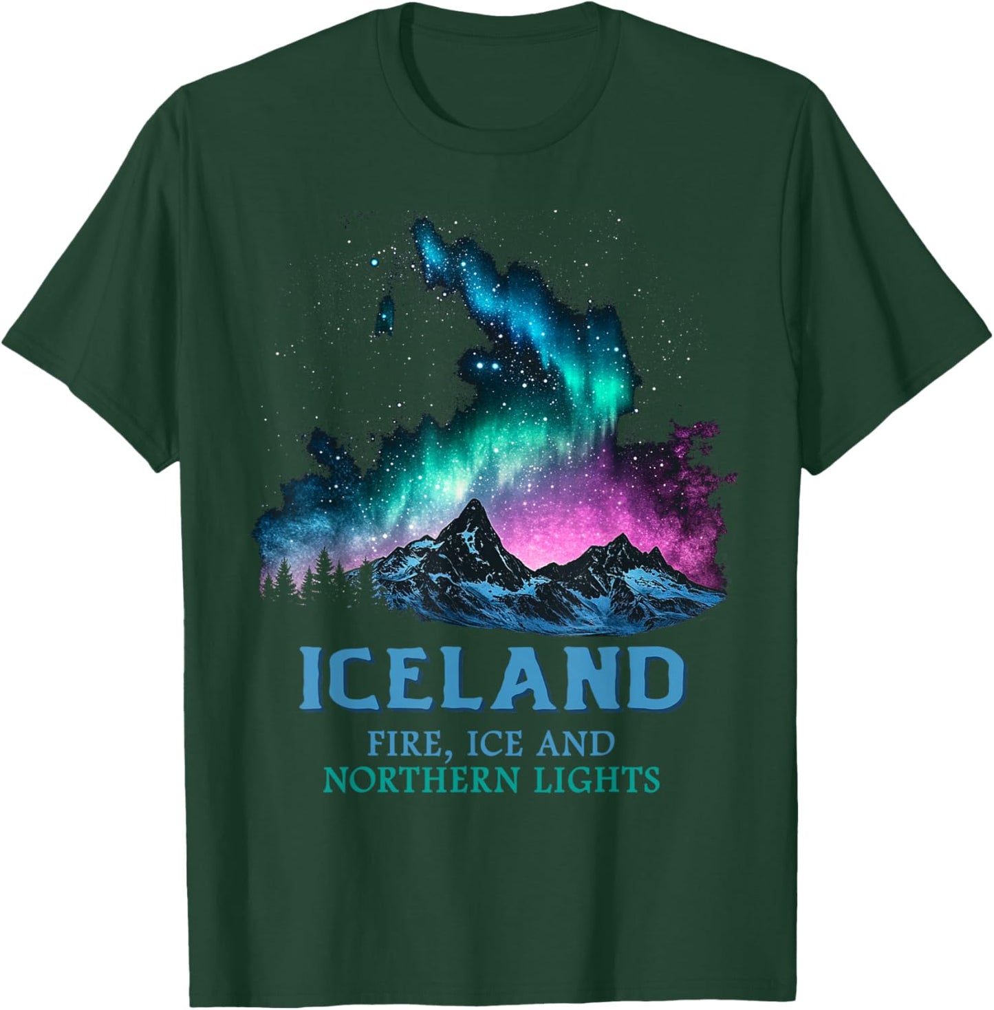 Iceland - Fire Ice Northern Lights Aurora Borealis T-Shirt - T-Shirt | Forest