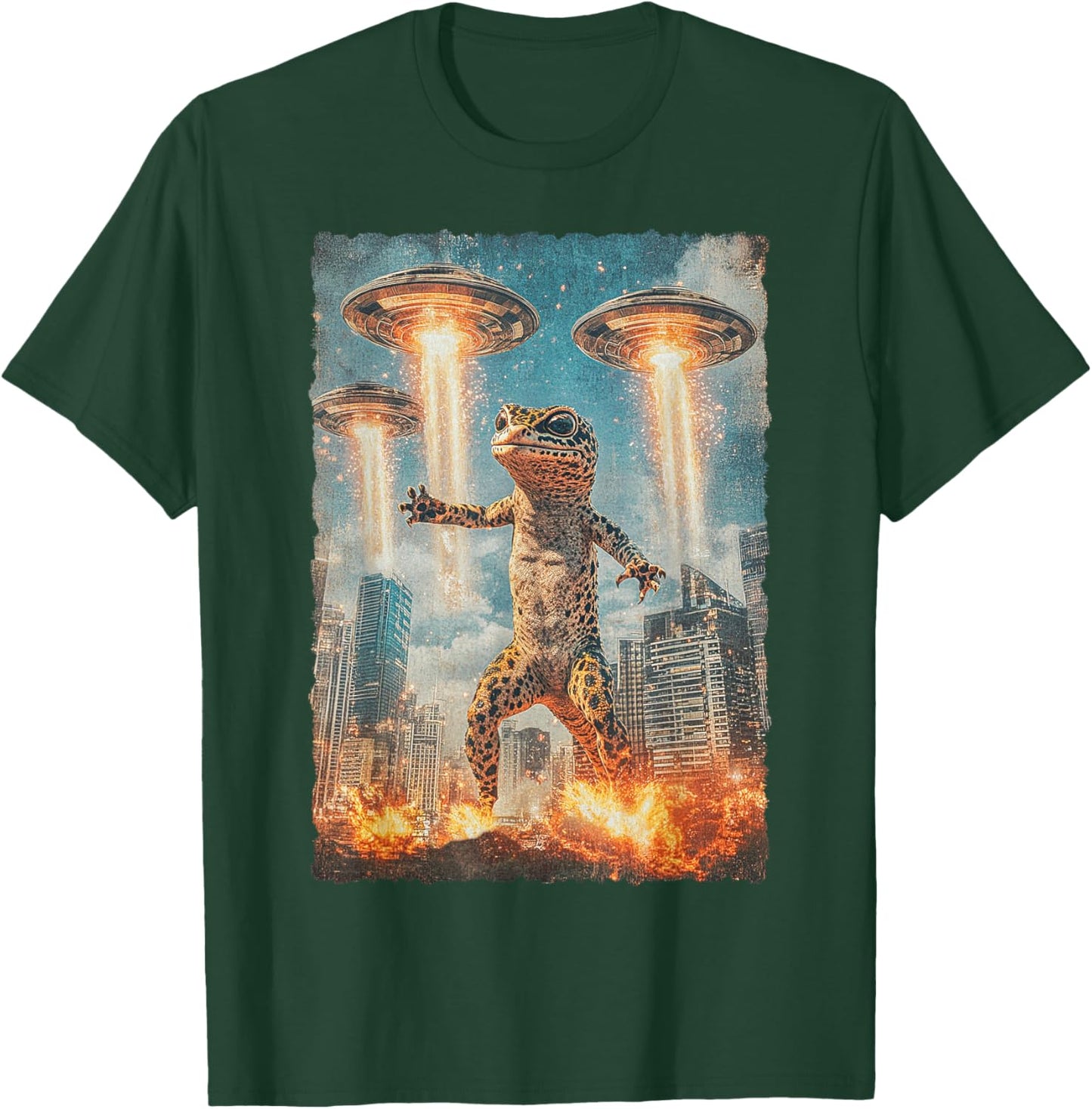 Japanese Anime Kaiju Monster Leopard Gecko Selfie Tokyo UFO T-Shirt - T-Shirt | Forest