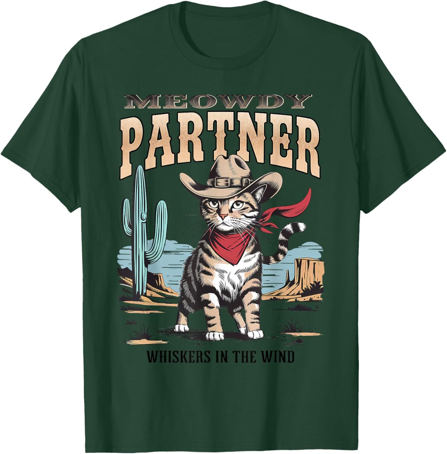 Vintage Cat Meowdy Partner Cowboy Gifts Women Kid T-Shirt - T-Shirt | Forest
