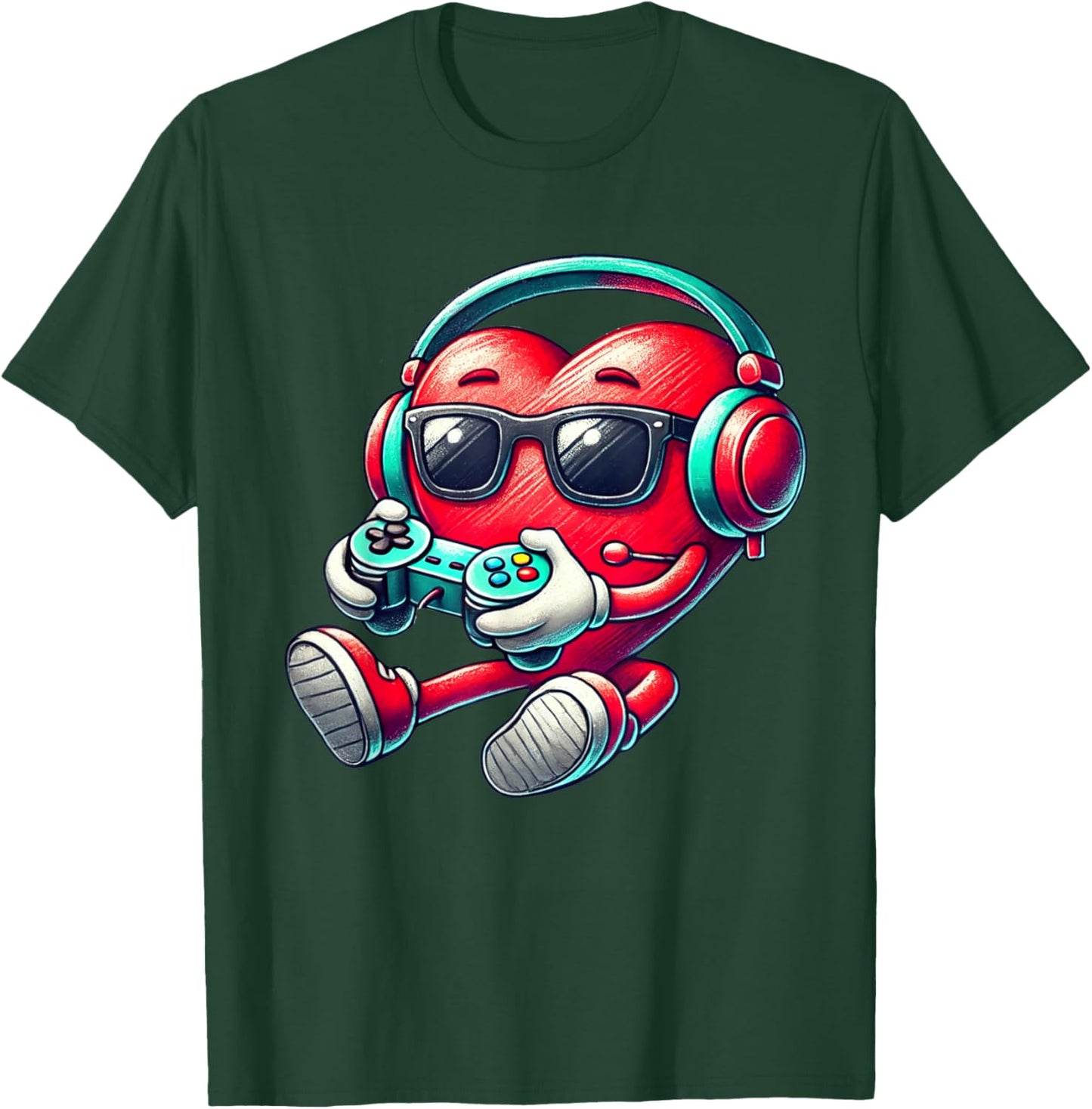 Valentines Day Heart Gamer Video Gaming Boys Men Kids T-Shirt - T-Shirt | Forest