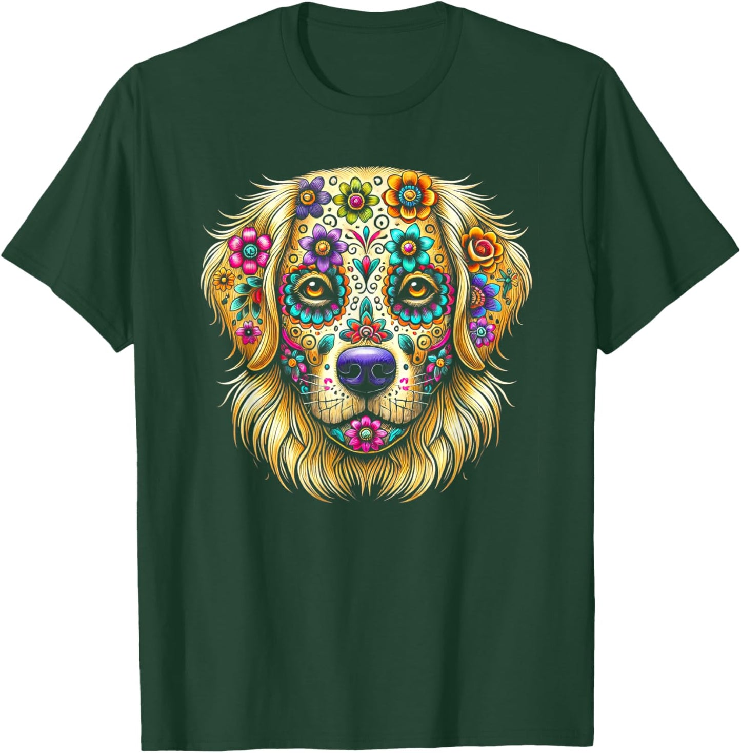Golden Retriever Day of the Dead Halloween Sugar Skull Dog Men Women Kids T-Shirt - T-Shirt | Forest