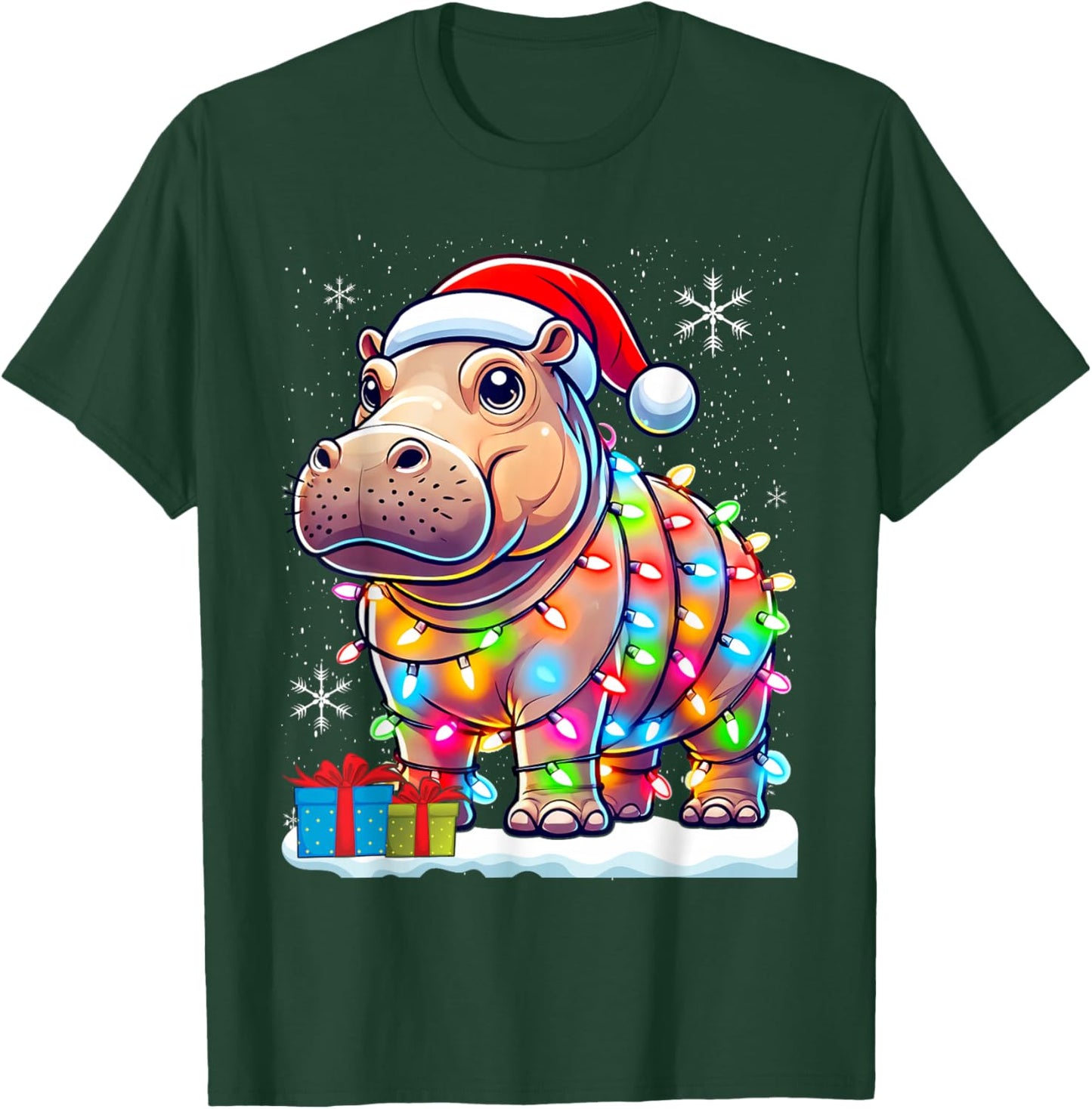 Hippo Lover Gift Co. Christmas Lights Fiona -Adults & Kids , Black, Small, Short Sleeve T-Shirt - T-Shirt | Forest