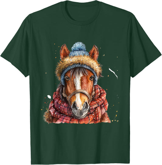 Merry Christmas Gifts For The Whole Family Adult Equestrian Horse Portrait Christmas Horseback Riding T-Shirt - T-Shirt | Forest
