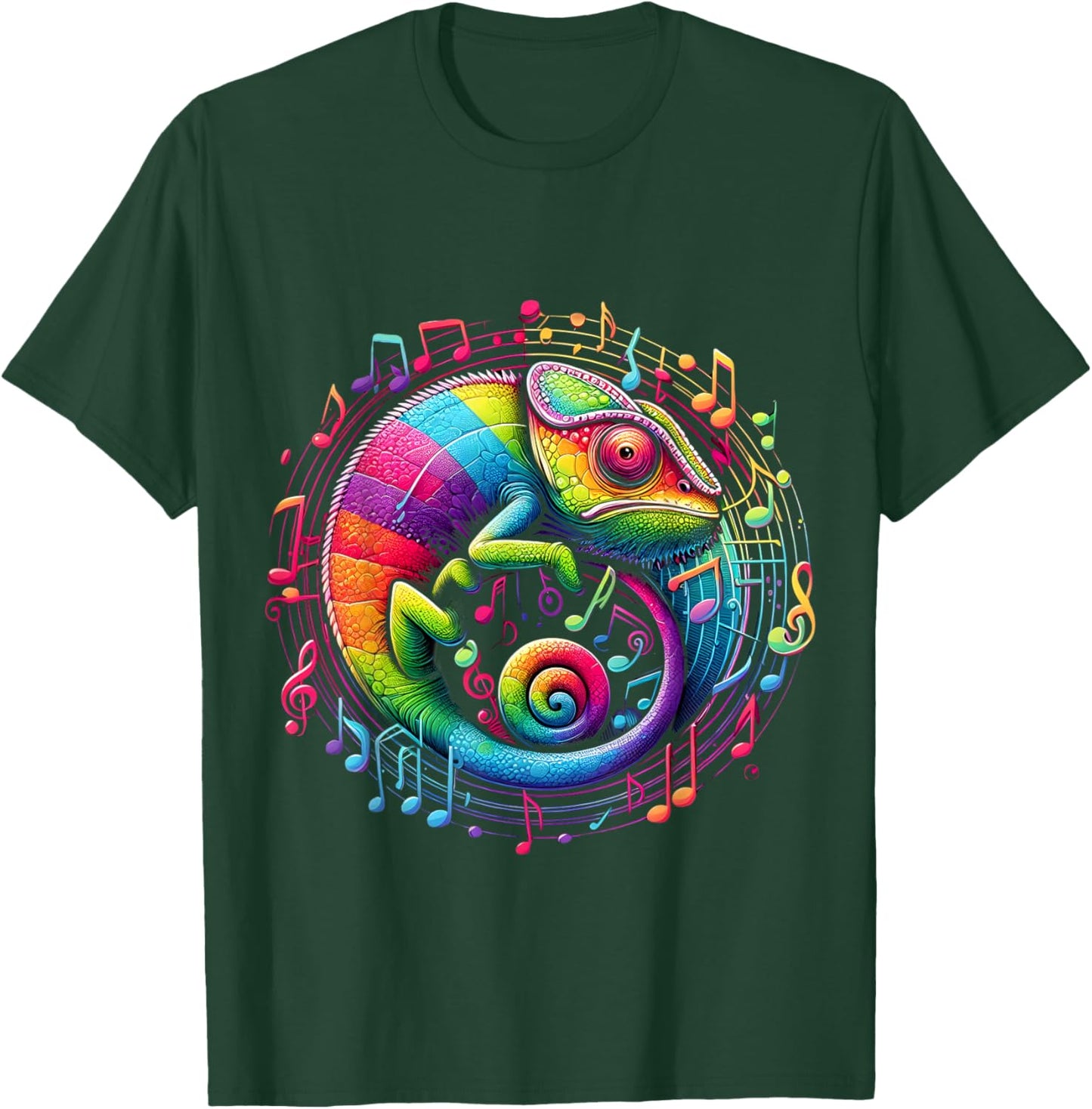 Retro Musical Chameleon Rainbow Circular Music Swirl Culture T-Shirt - T-Shirt | Forest