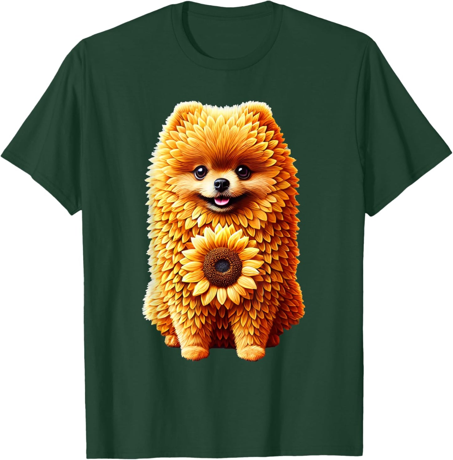 Sunflower Pomeranian Dog Flower Gardening Floral T-Shirt - T-Shirt | Forest