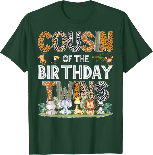 Cousin Of The Birthday Twins Safari Wild One Zoo Animal T-Shirt - T-Shirt | Forest