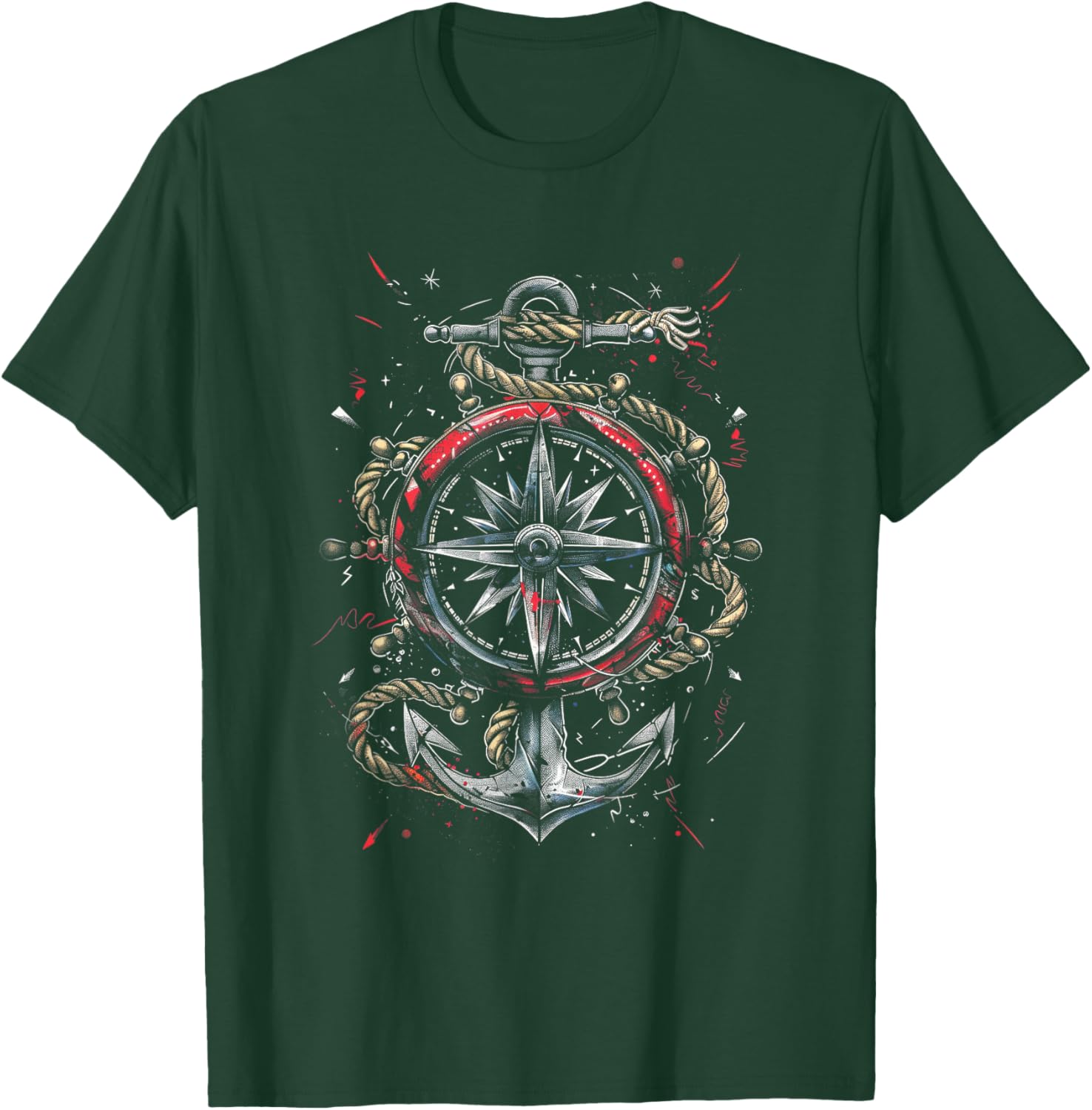 Sailor Nautical Compass Anchor Rope Compass rose T-Shirt - T-Shirt | Forest