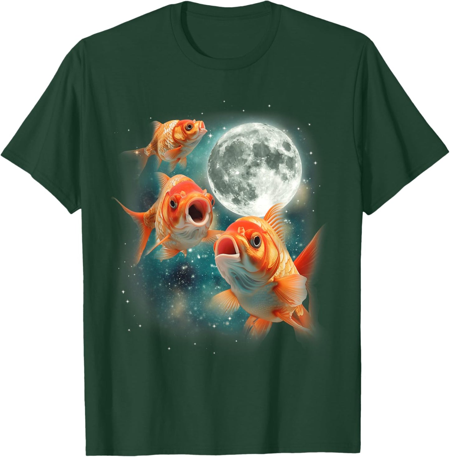 Three Goldfish Moon | 3 Fish Moon Unique Goldfish Parody T-Shirt - T-Shirt | Forest