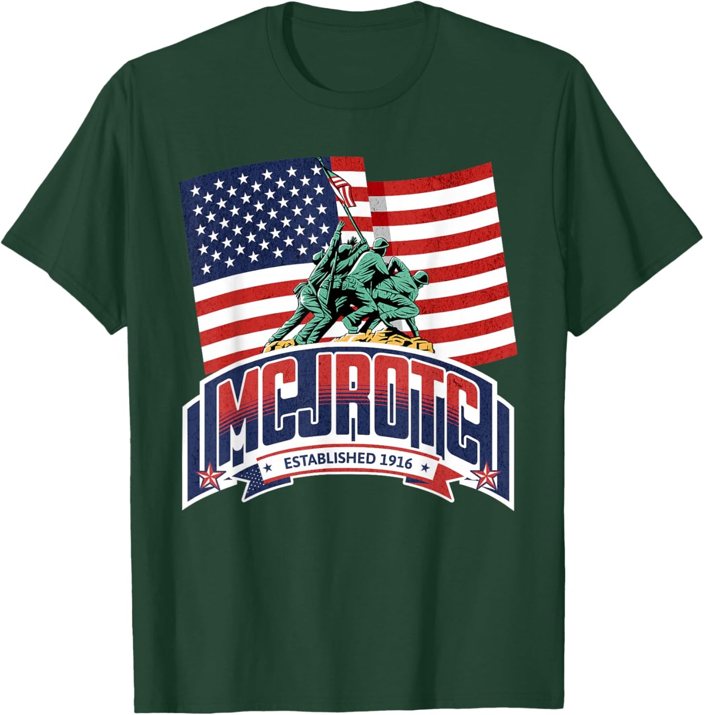 Patriotic MCJROTC Cadet Proud Military American Flag MCJROTC T-Shirt - T-Shirt | Forest