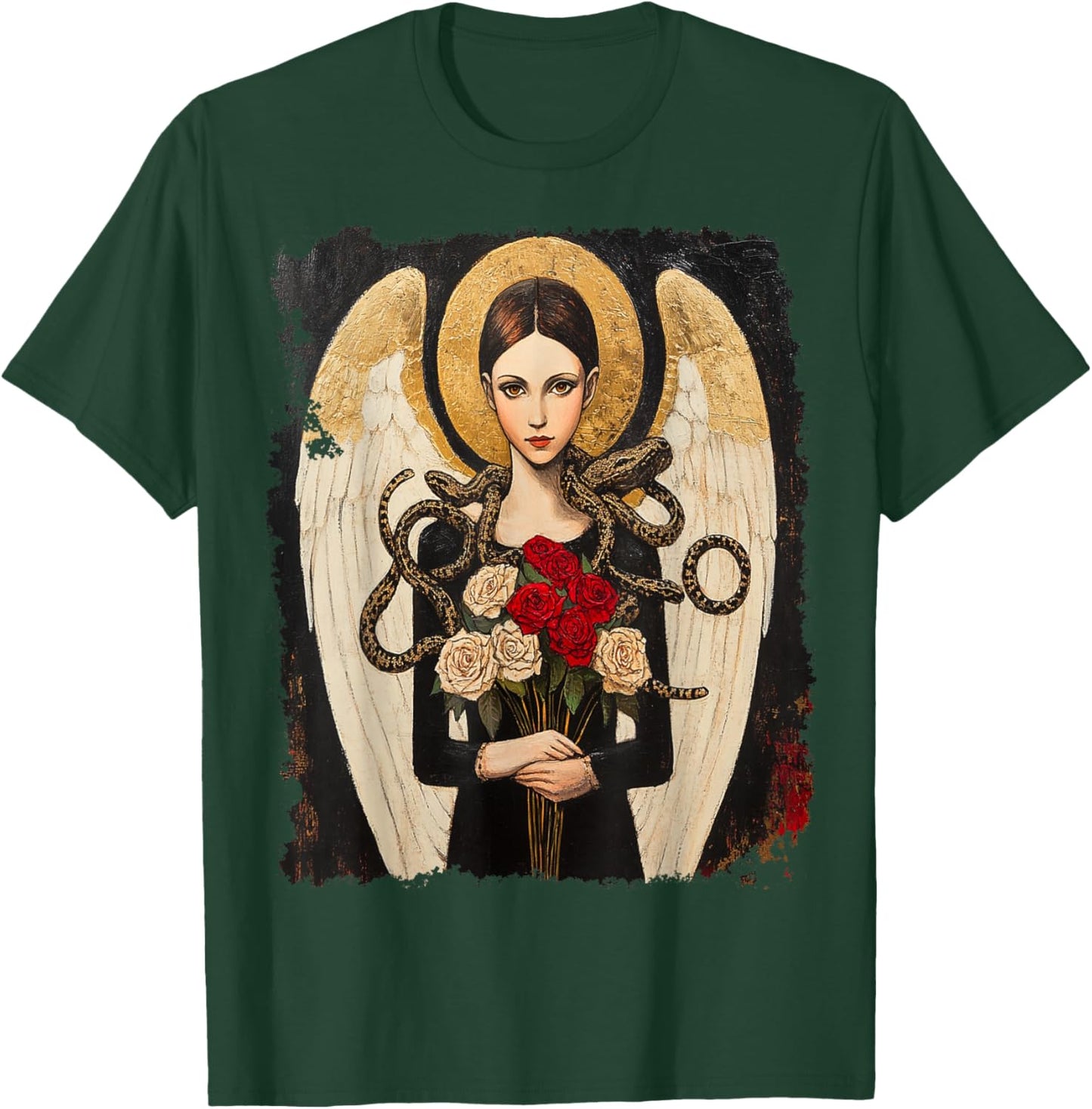 Designer Angel with Snakes and Flowers Women's T-Shirt - T-Shirt | Forest
